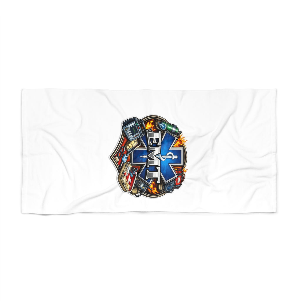 EMT Life Rescue Badge Beach Towel — First Responder Medical Theme