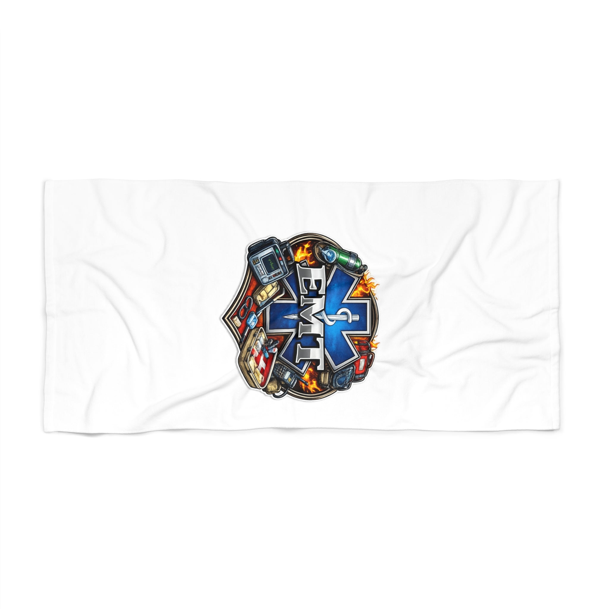 EMT Life Rescue Badge Beach Towel — First Responder Medical Theme