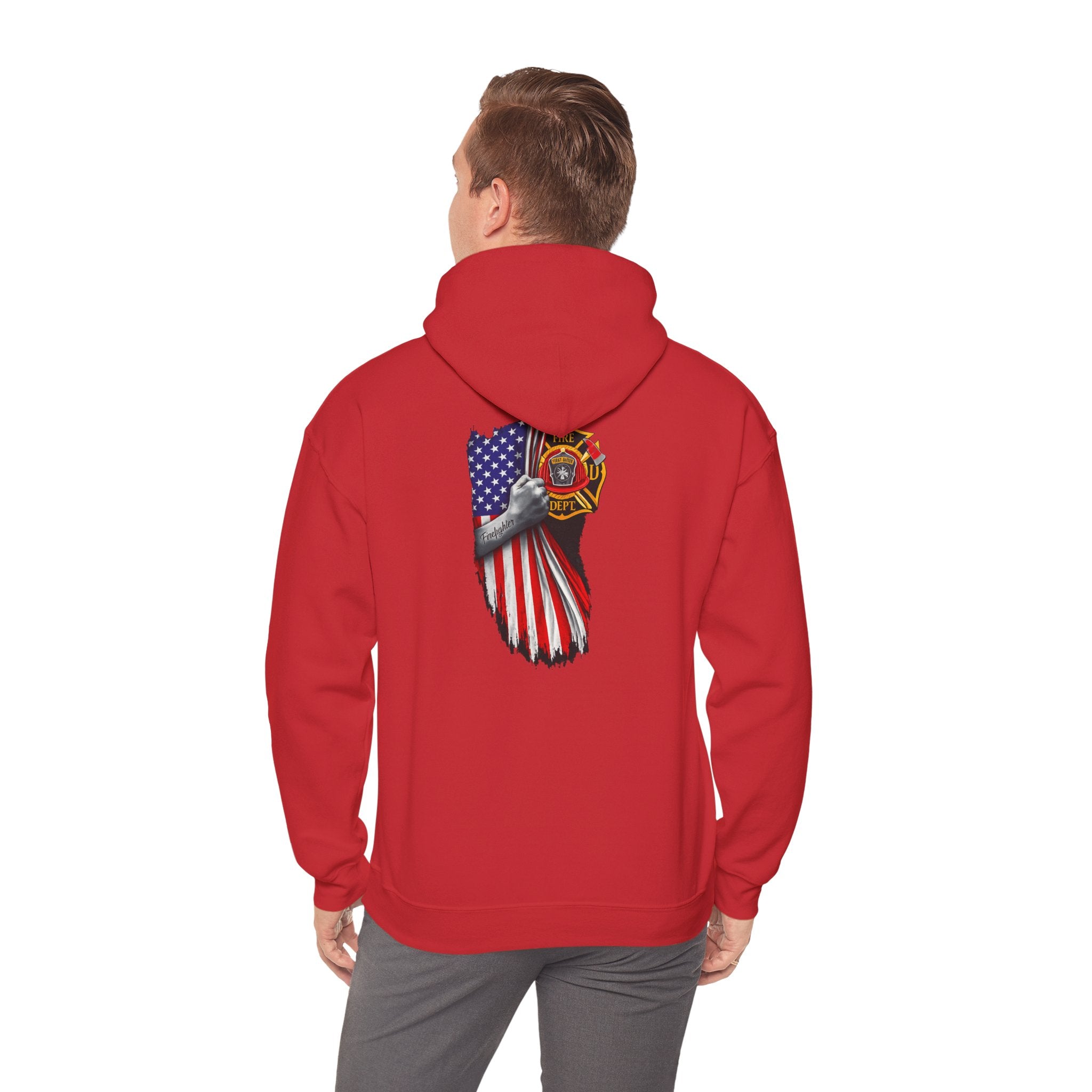 Patriotic Eagle Hoodie with American Flag and Firefighter Badge - 4th of July Memorial Pullover