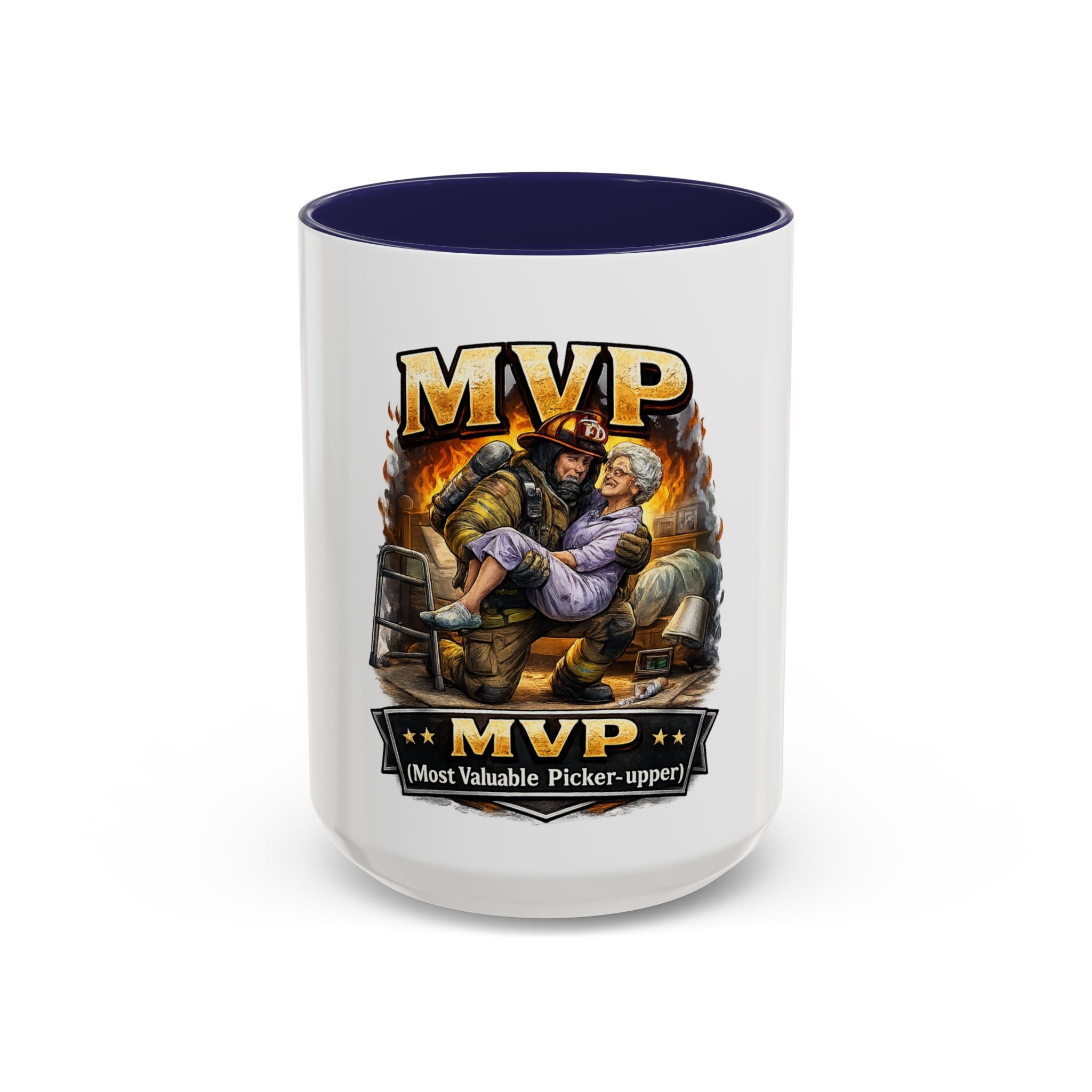MVP Coffee Mug — "Most Valuable Picker-Upper" Firefighter Rescue Design (11/15 oz)