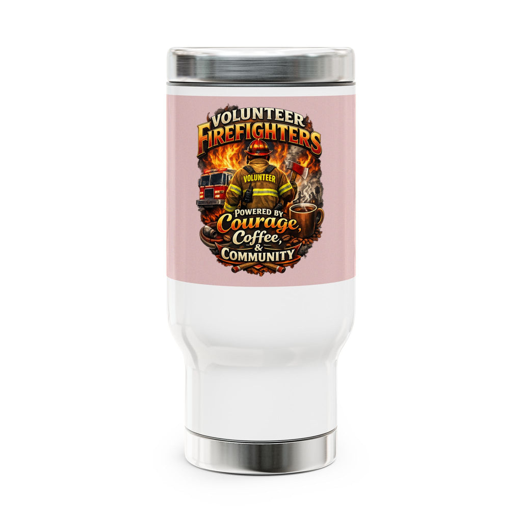 Volunteer Firefighter Travel Mug - "Powered by Courage, Coffee & Community" 14oz Stainless Steel