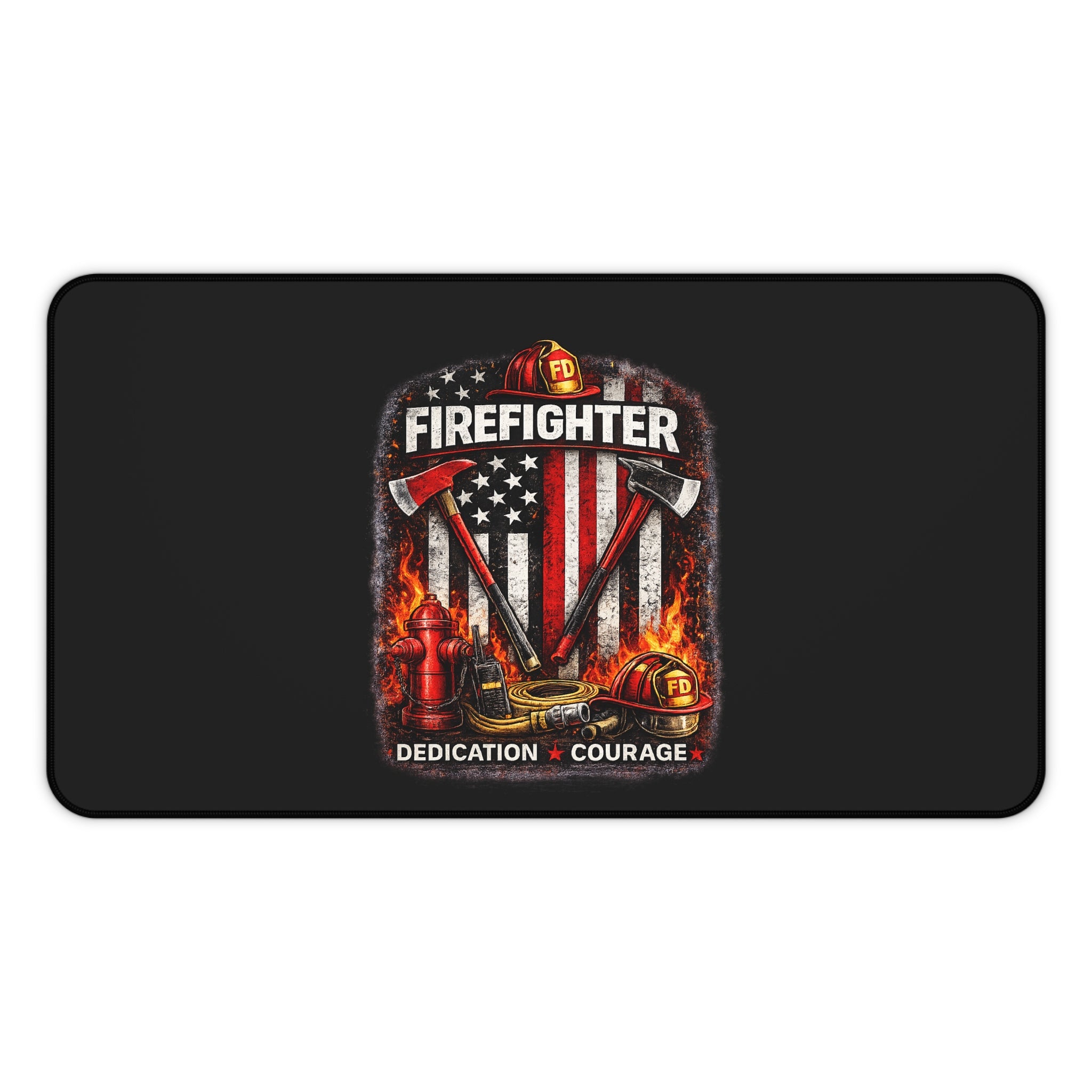 Firefighter Tribute Desk Mat – 'Firefighter: Dedication • Courage' Patriotic Flame Design