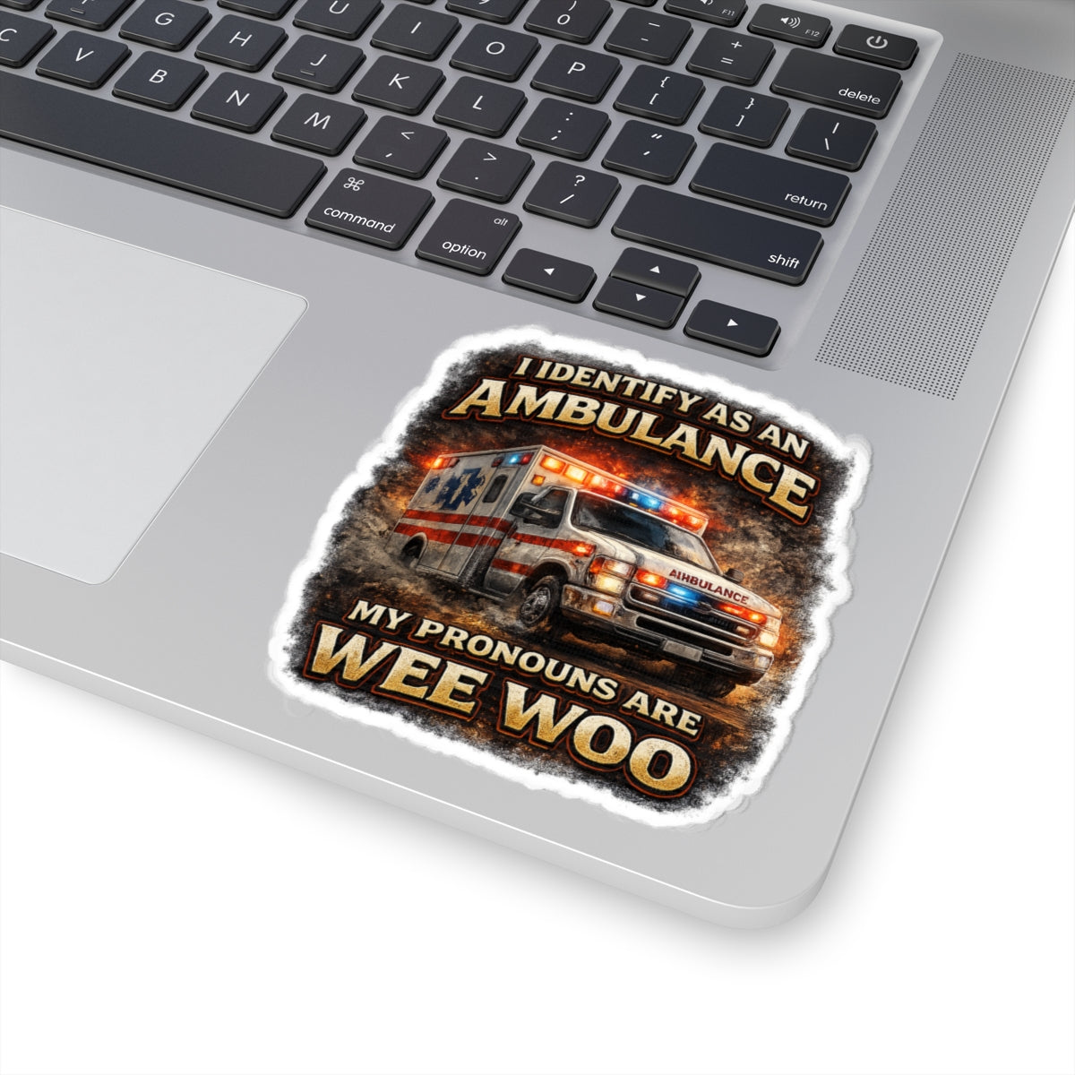 Ambulance 'My Pronouns Are Wee Woo' Kiss-Cut Sticker — EMT Parody Decal