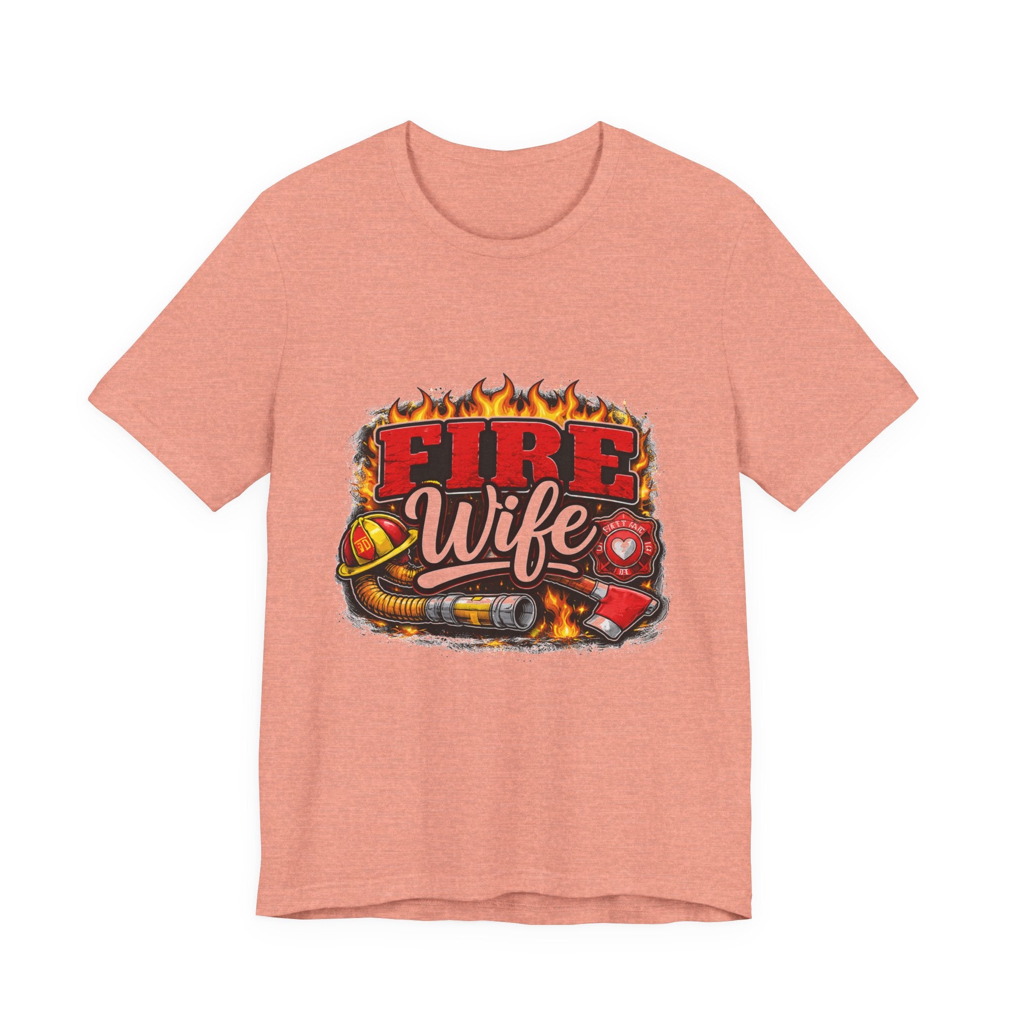Fire Wife T-Shirt — Firefighter Spouse Tee with Helmet & Hose Design