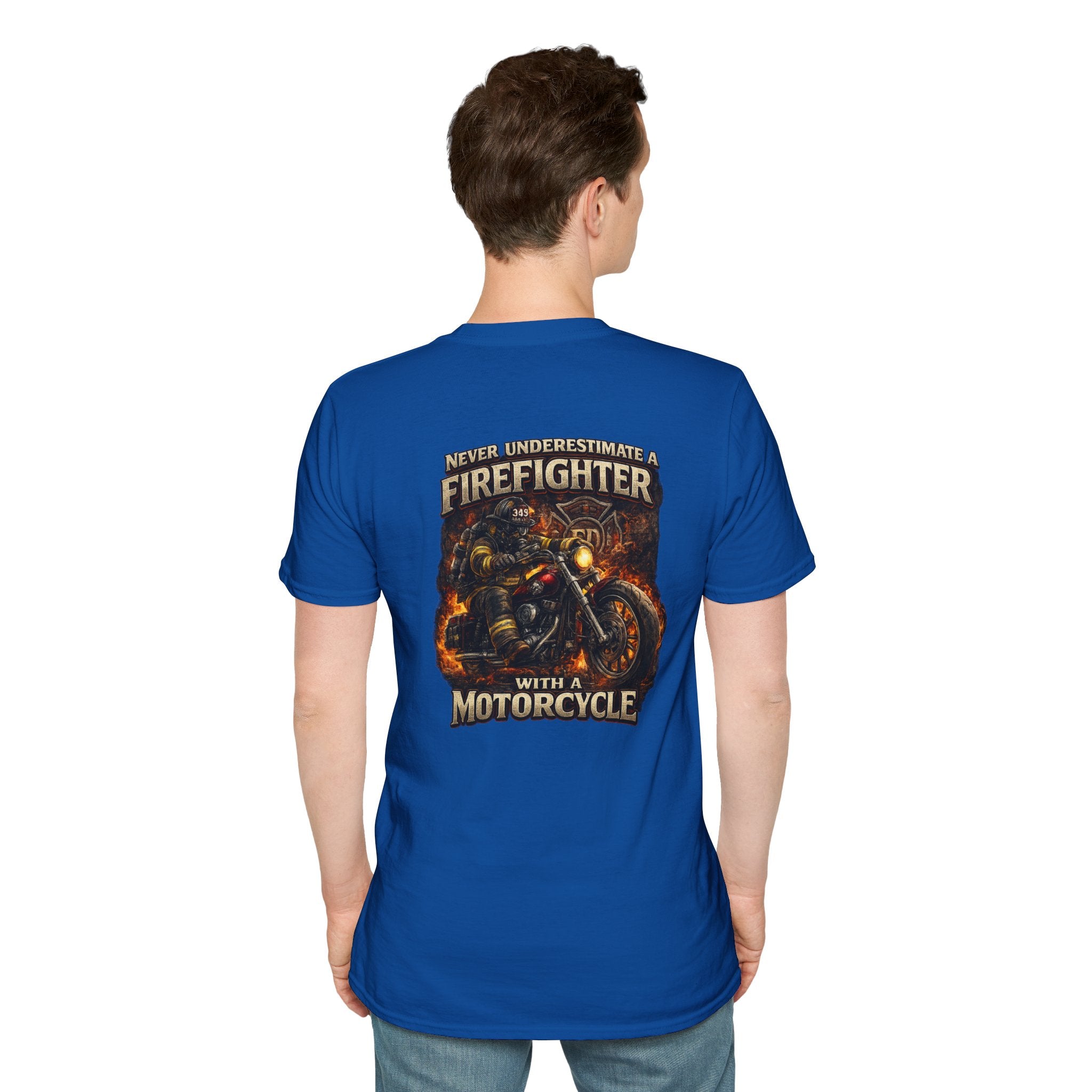 Firefighter Motorcycle T-Shirt — Never Underestimate a Firefighter with a Motorcycle