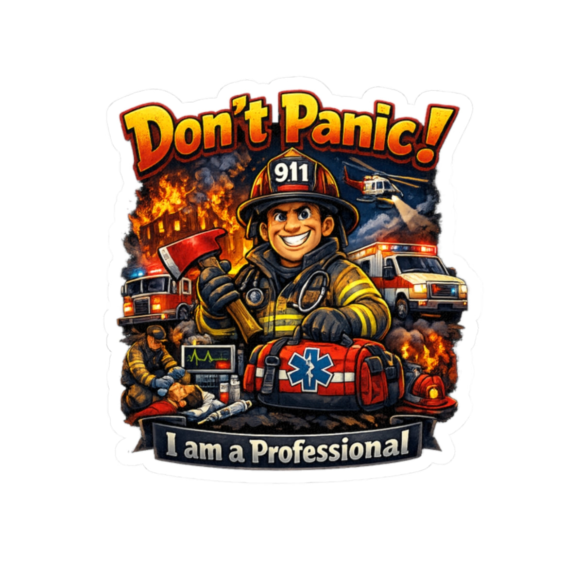 Don't Panic! I Am a Professional — Firefighter Emergency Rescue Sticker