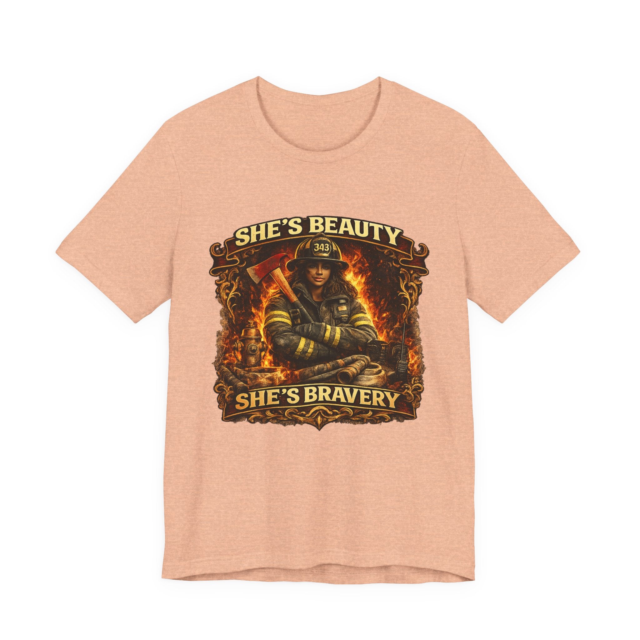 Firefighter Woman Tee - "She's Beauty, She's Bravery" Graphic T-Shirt