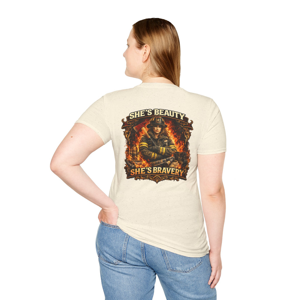 Firefighter T-Shirt – "She's Beauty, She's Bravery" Graphic Tee