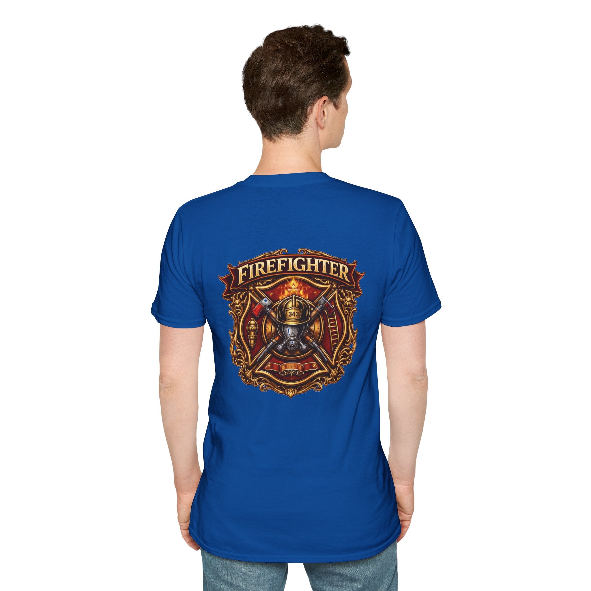 Firefighter Badge T-Shirt — Vintage Firefighter Helmet & Axes Tee
