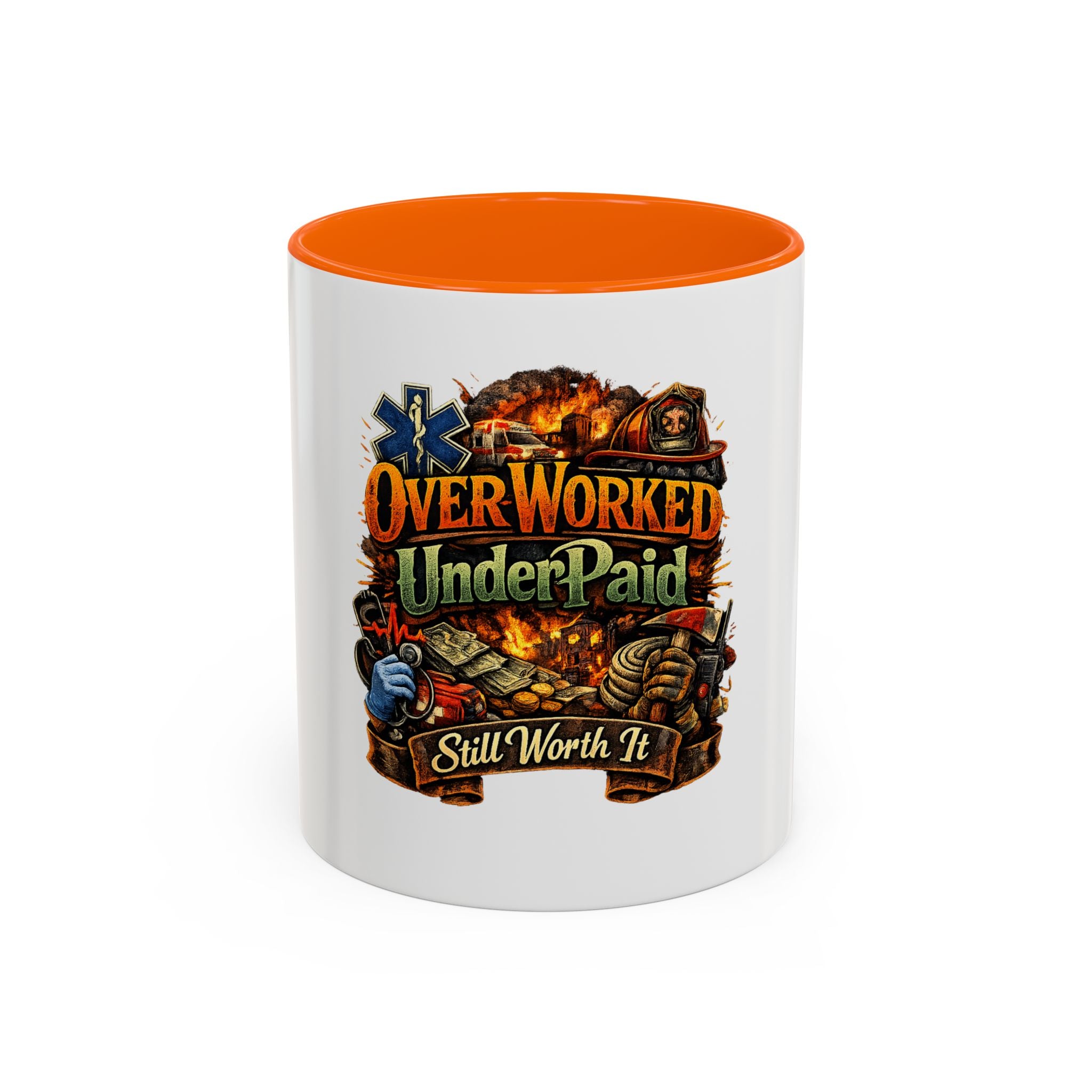 Overworked Underpaid Coffee Mug – "Still Worth It" Rustic Gift for Workers