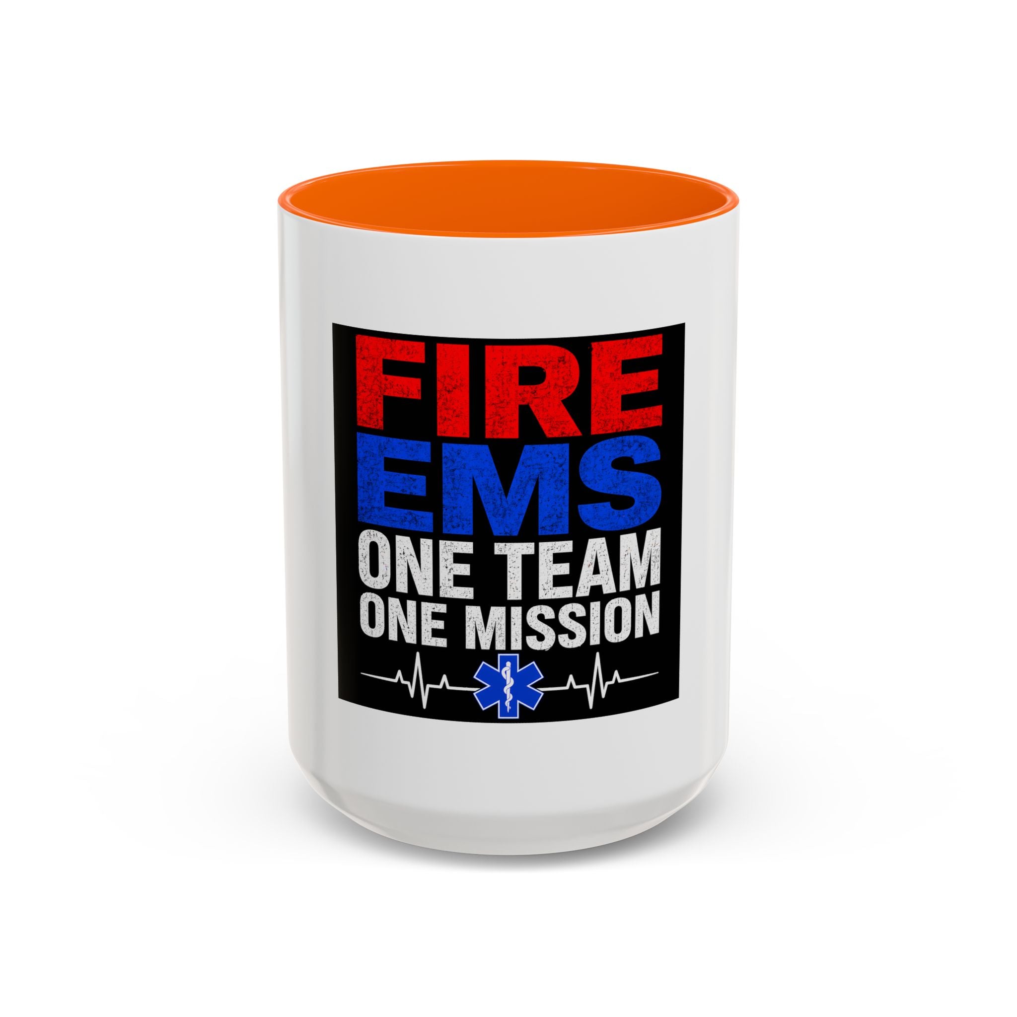Fire EMS One Team One Mission Accent Coffee Mug — Emergency Medical Services Coffee Cup