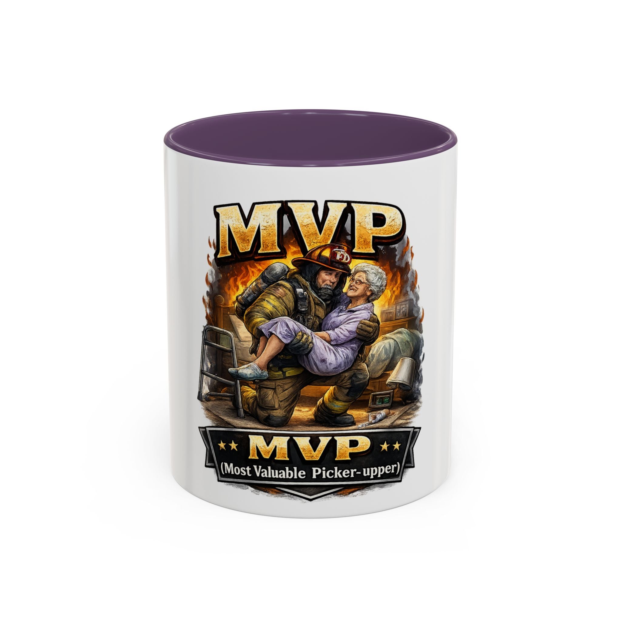 MVP Coffee Mug — "Most Valuable Picker-Upper" Firefighter Rescue Design (11/15 oz)