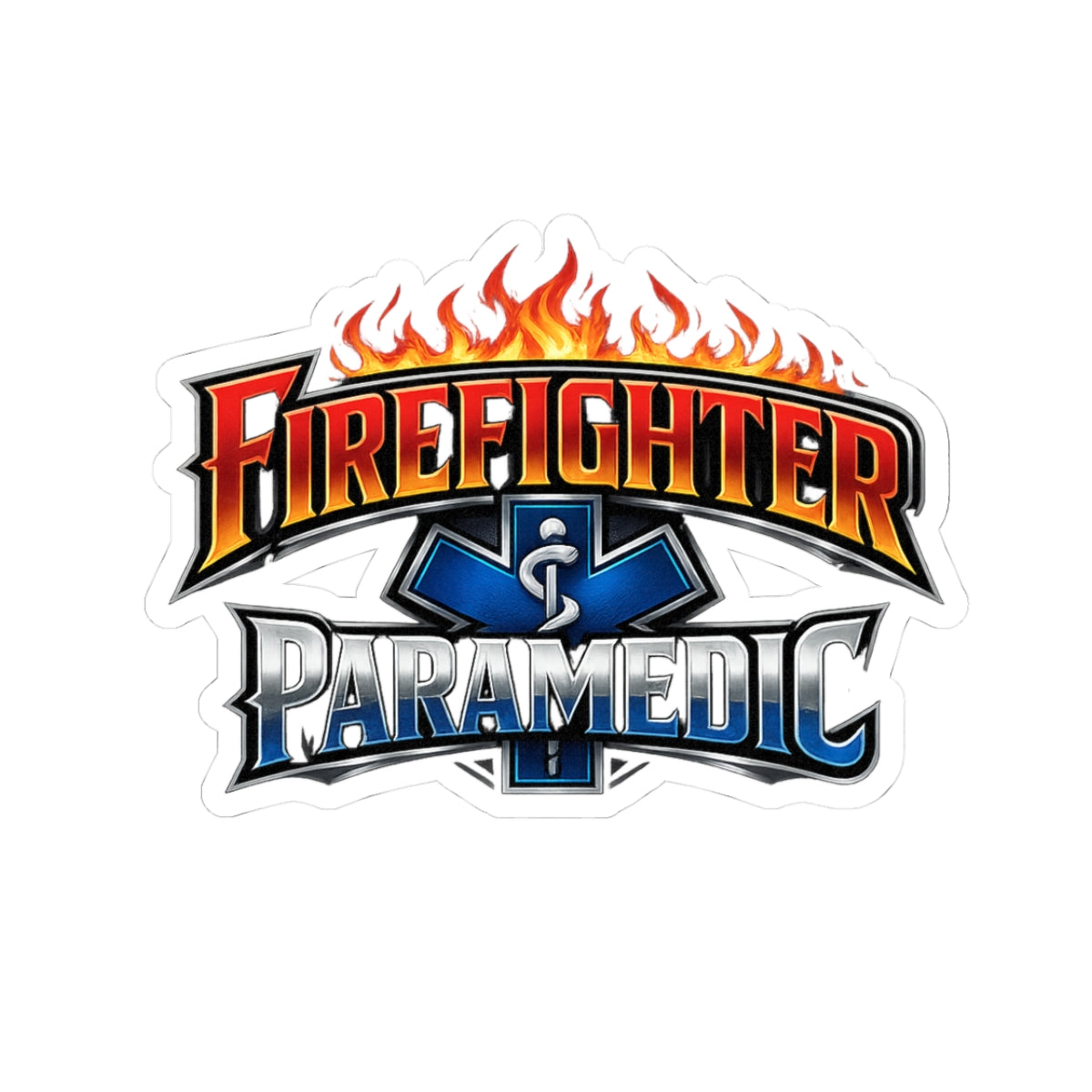 Firefighter & Paramedic Kiss-Cut Sticker — Fire Emoji Flame EMS Logo