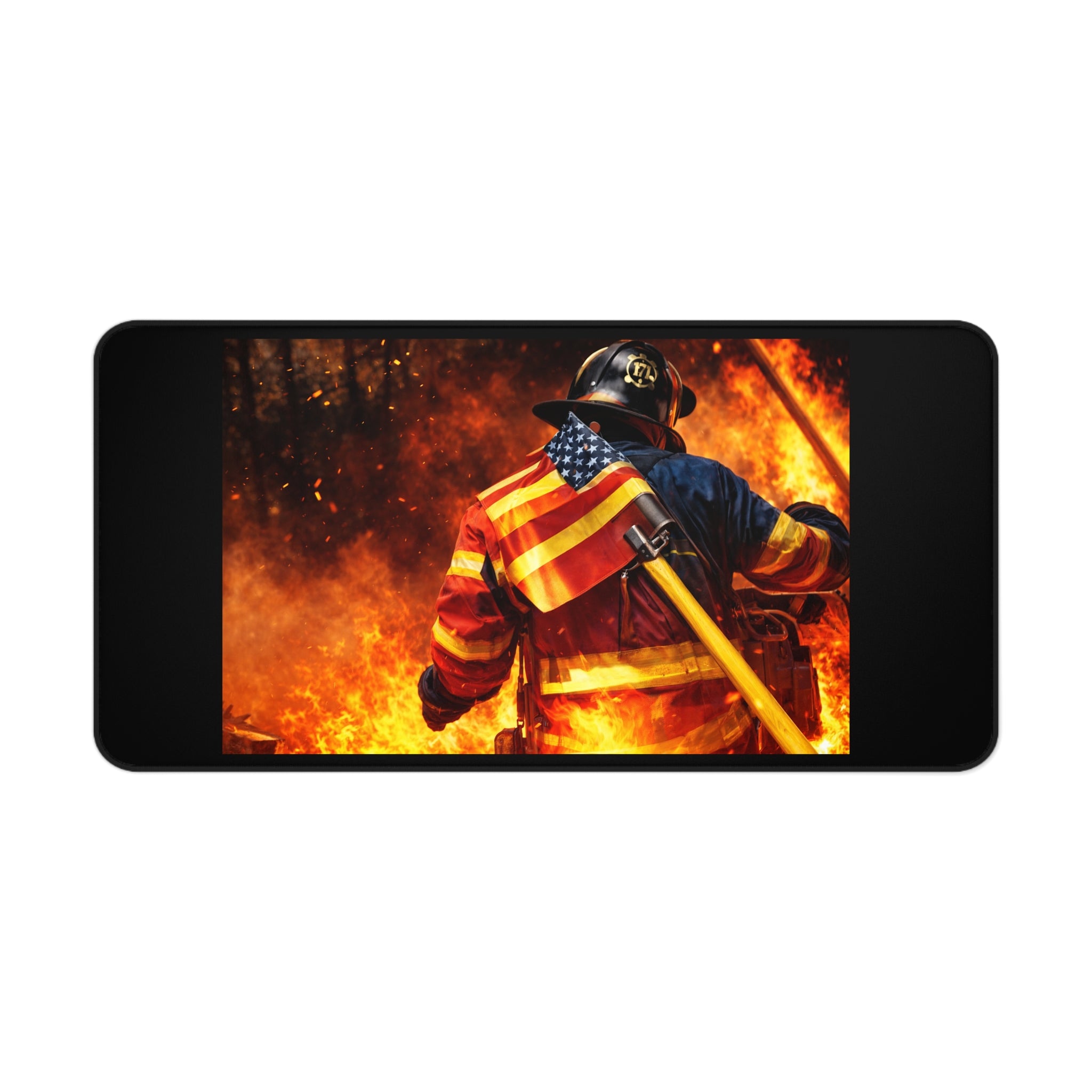 Firefighter Desk Mat — American Flag Hero Fireman Mouse Pad
