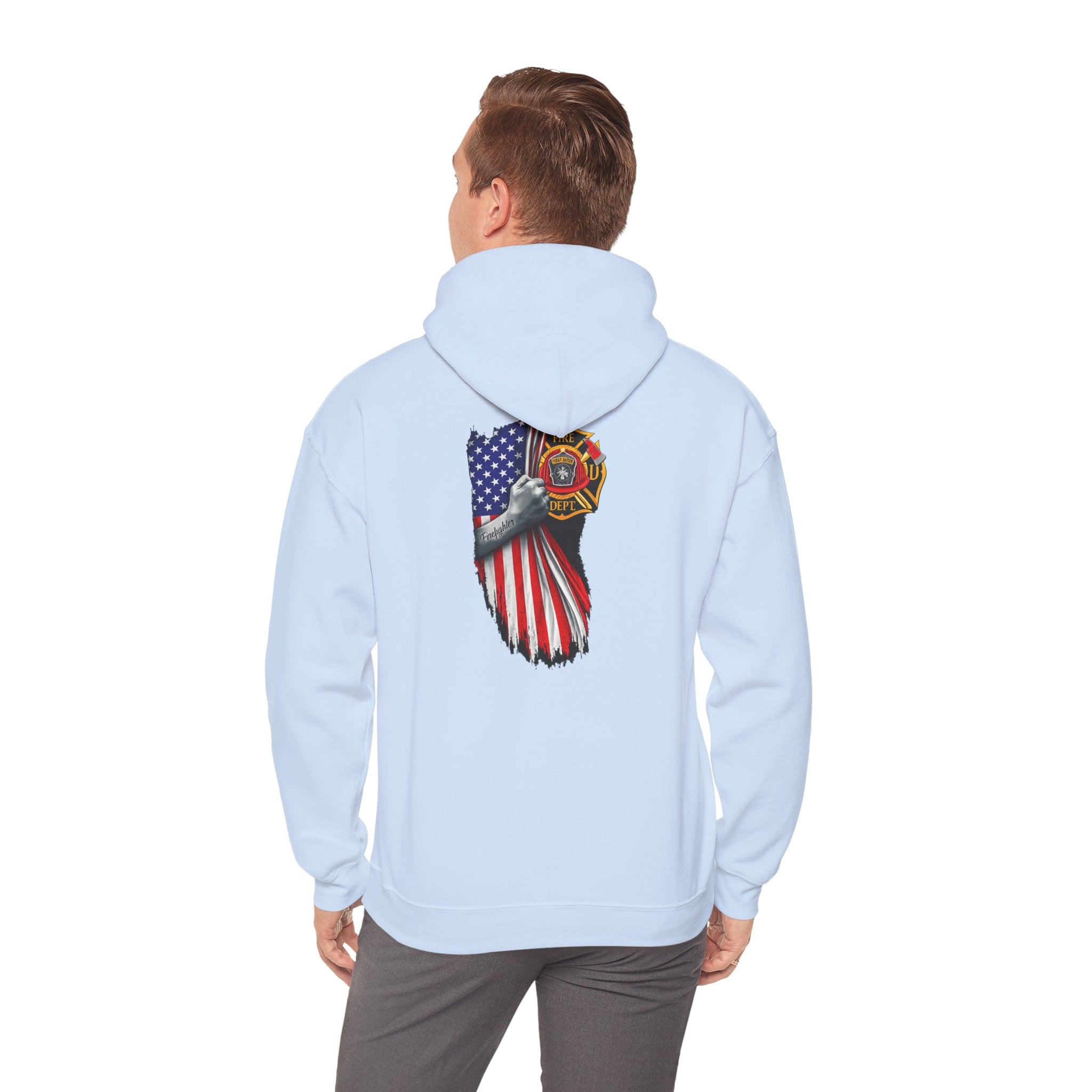 Patriotic Eagle Hoodie with American Flag and Firefighter Badge - 4th of July Memorial Pullover