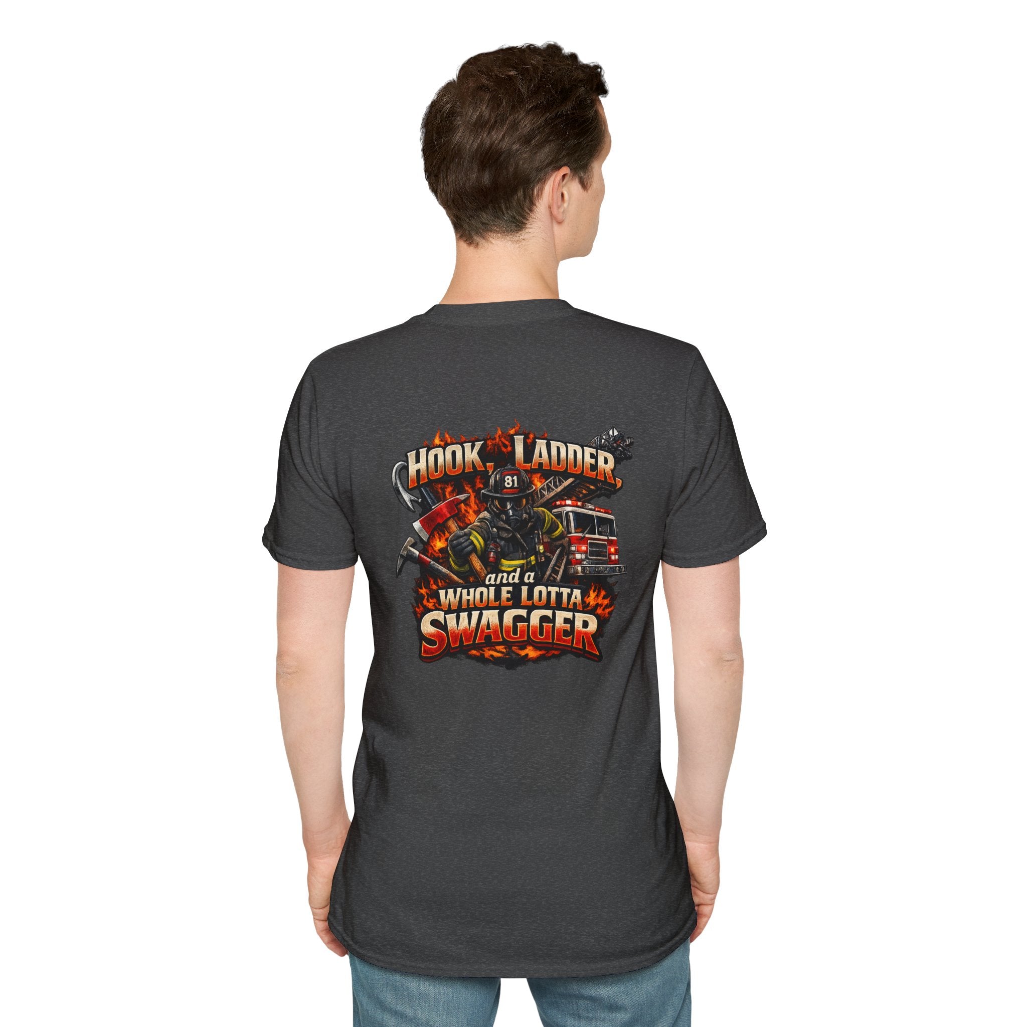 Firefighter T-Shirt — "Hook, Ladder and a Whole Lotta Swagger" Graphic Tee