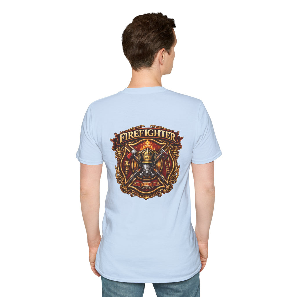 Firefighter Badge T-Shirt — Vintage Firefighter Helmet & Axes Tee