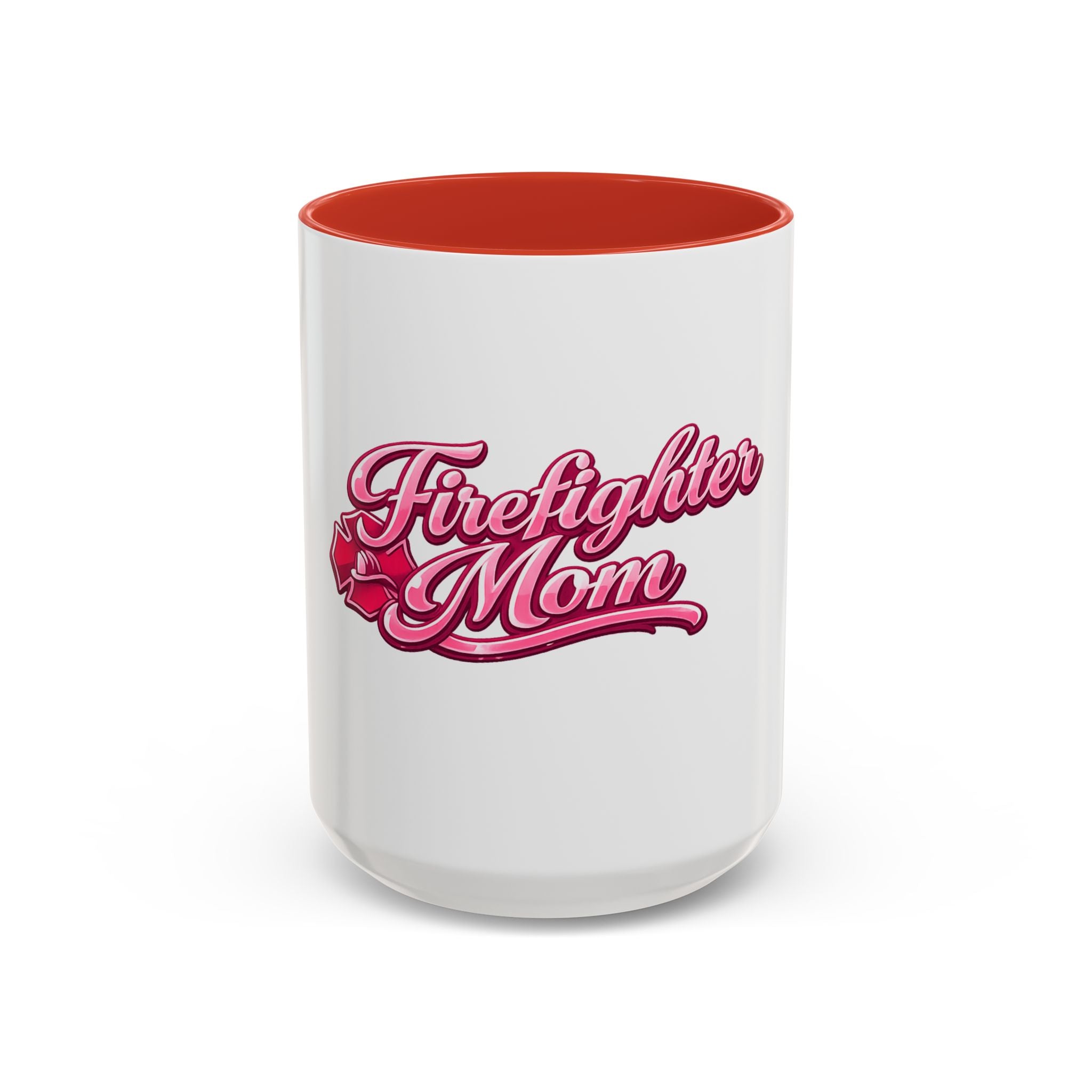 Firefighter Mom Accent Coffee Mug — Pink Script Tribute (11/15 oz)