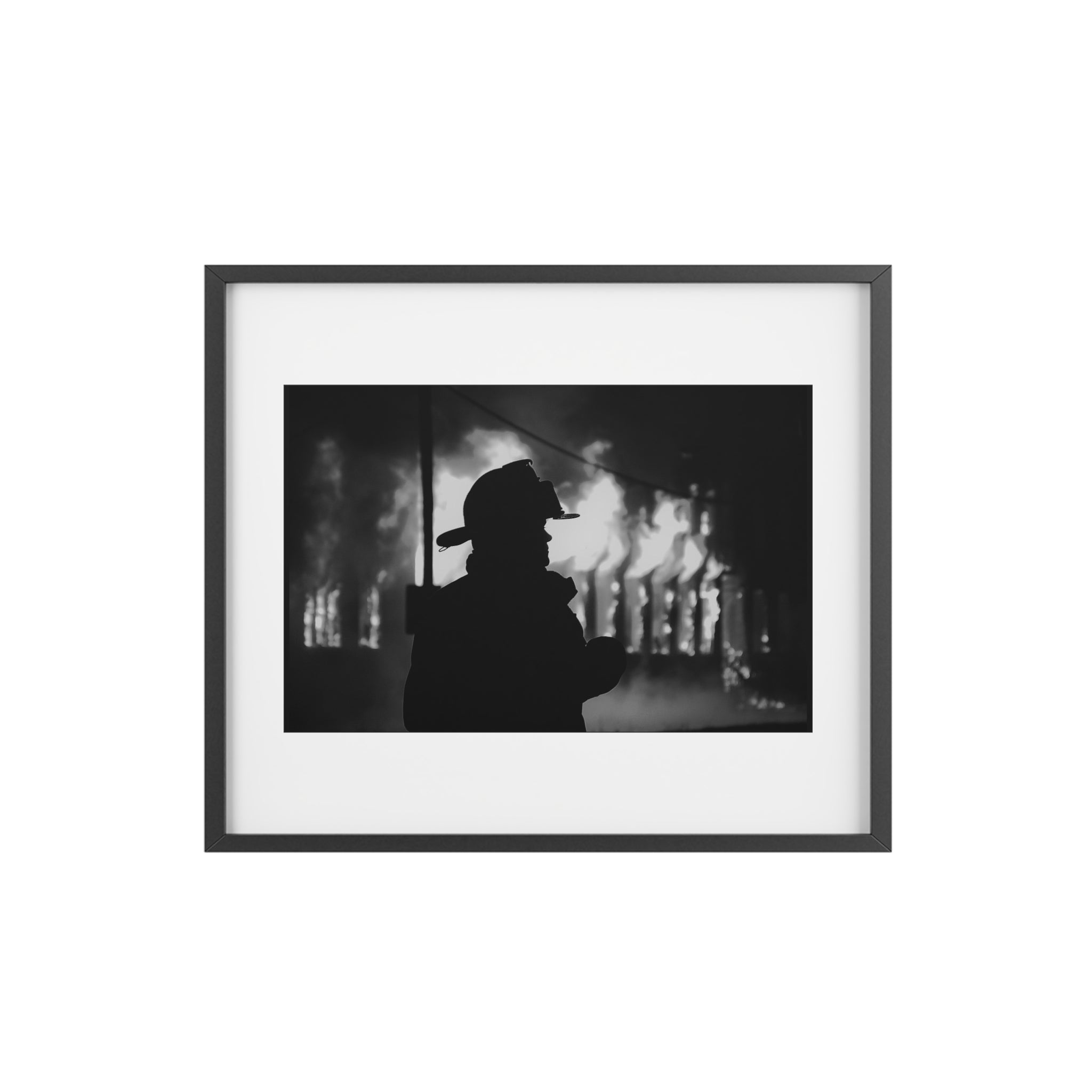 Framed Poster — Silhouette Firefighter Black & White Print
