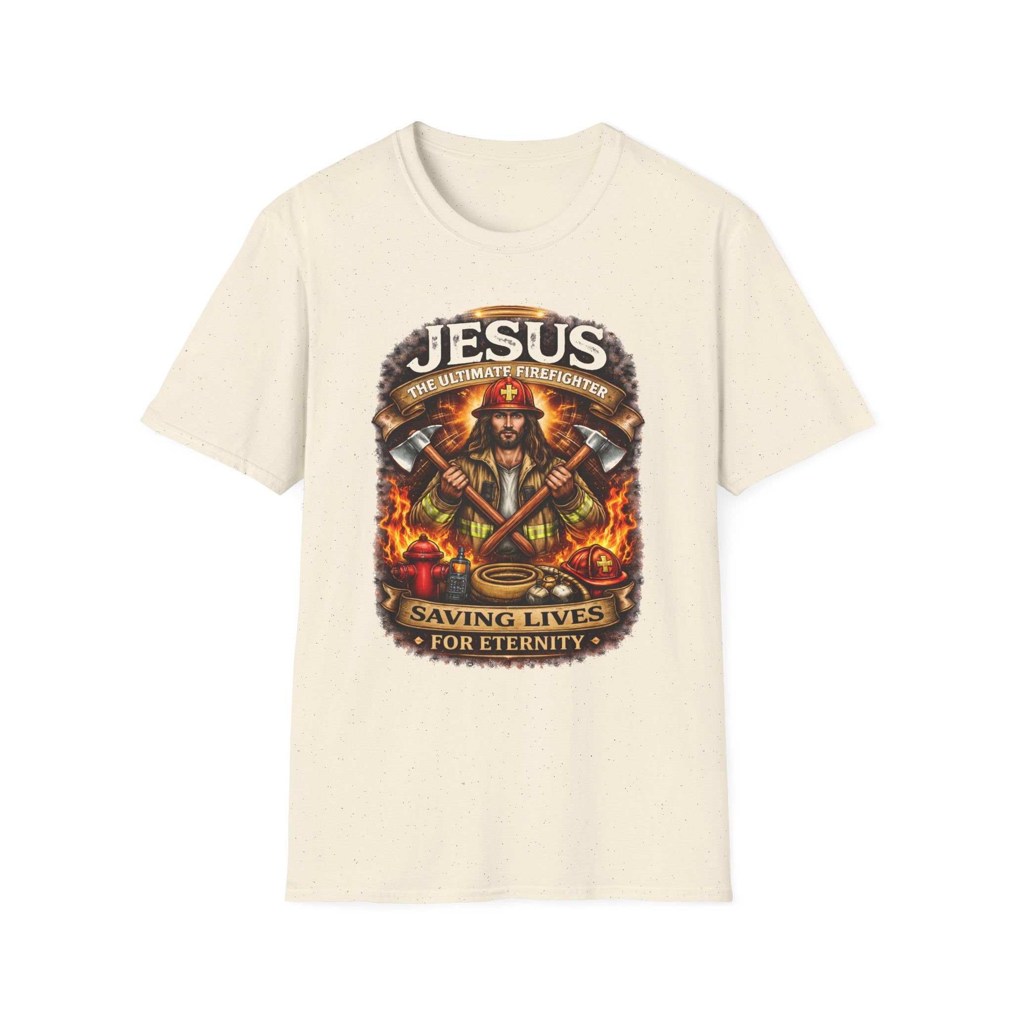 Jesus Firefighter Faith T-Shirt — "Saving Lives for Eternity" Christian Tee