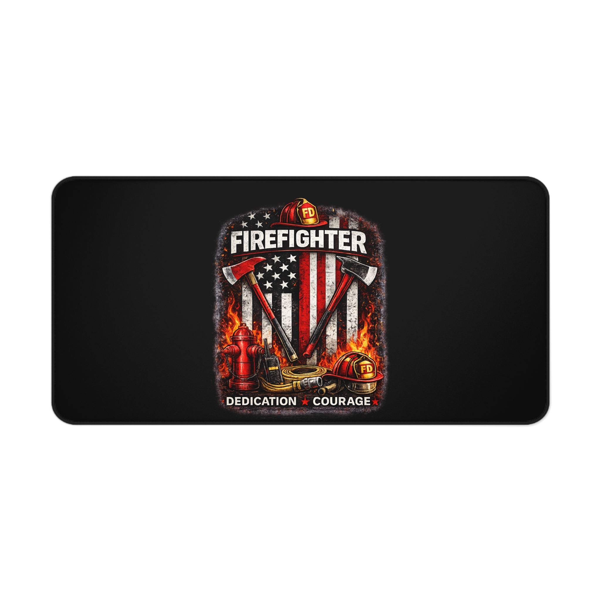 Firefighter Tribute Desk Mat – 'Firefighter: Dedication • Courage' Patriotic Flame Design