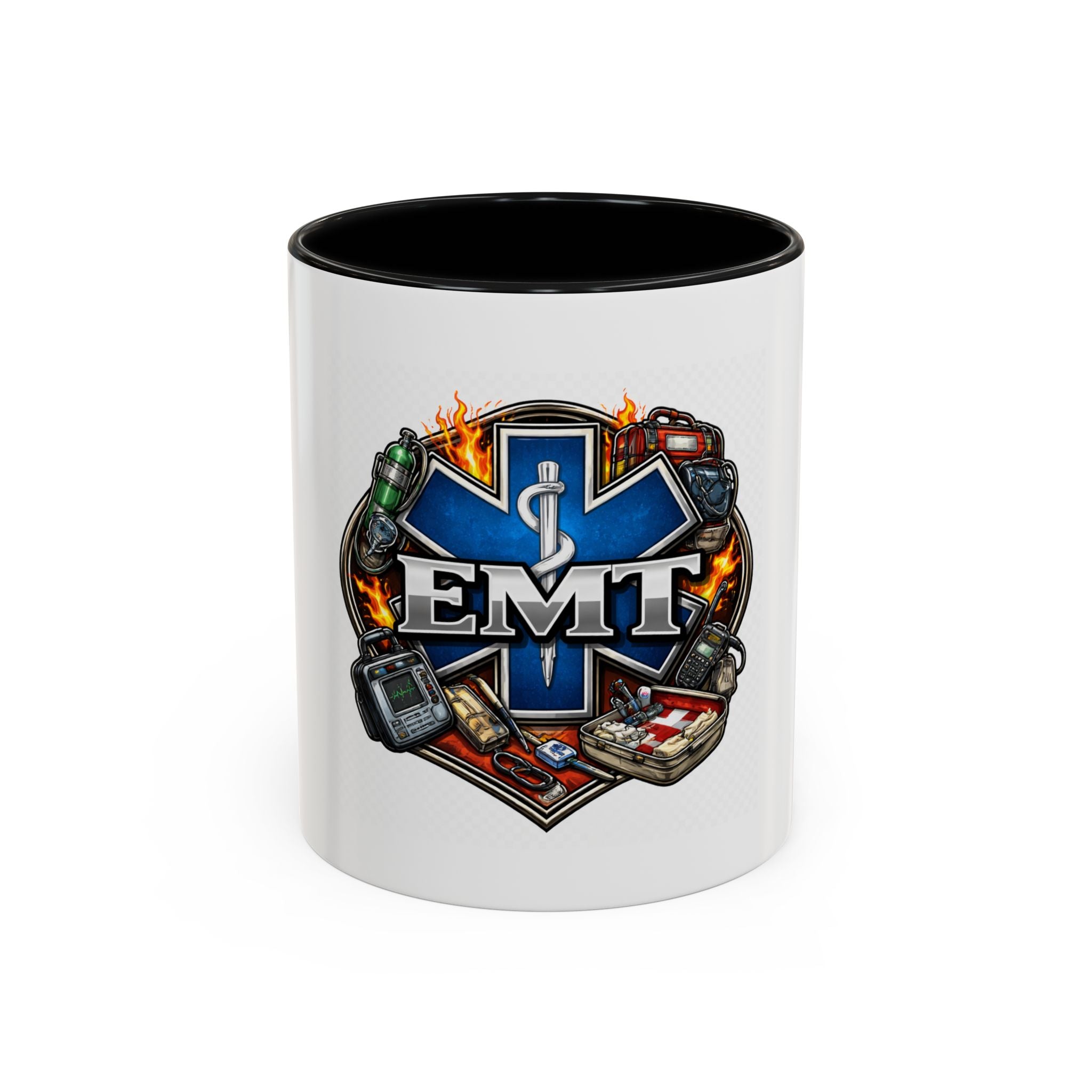 EMT Star of Life Accent Coffee Mug – Paramedic Emergency Medical Technician Gift (11/15oz)
