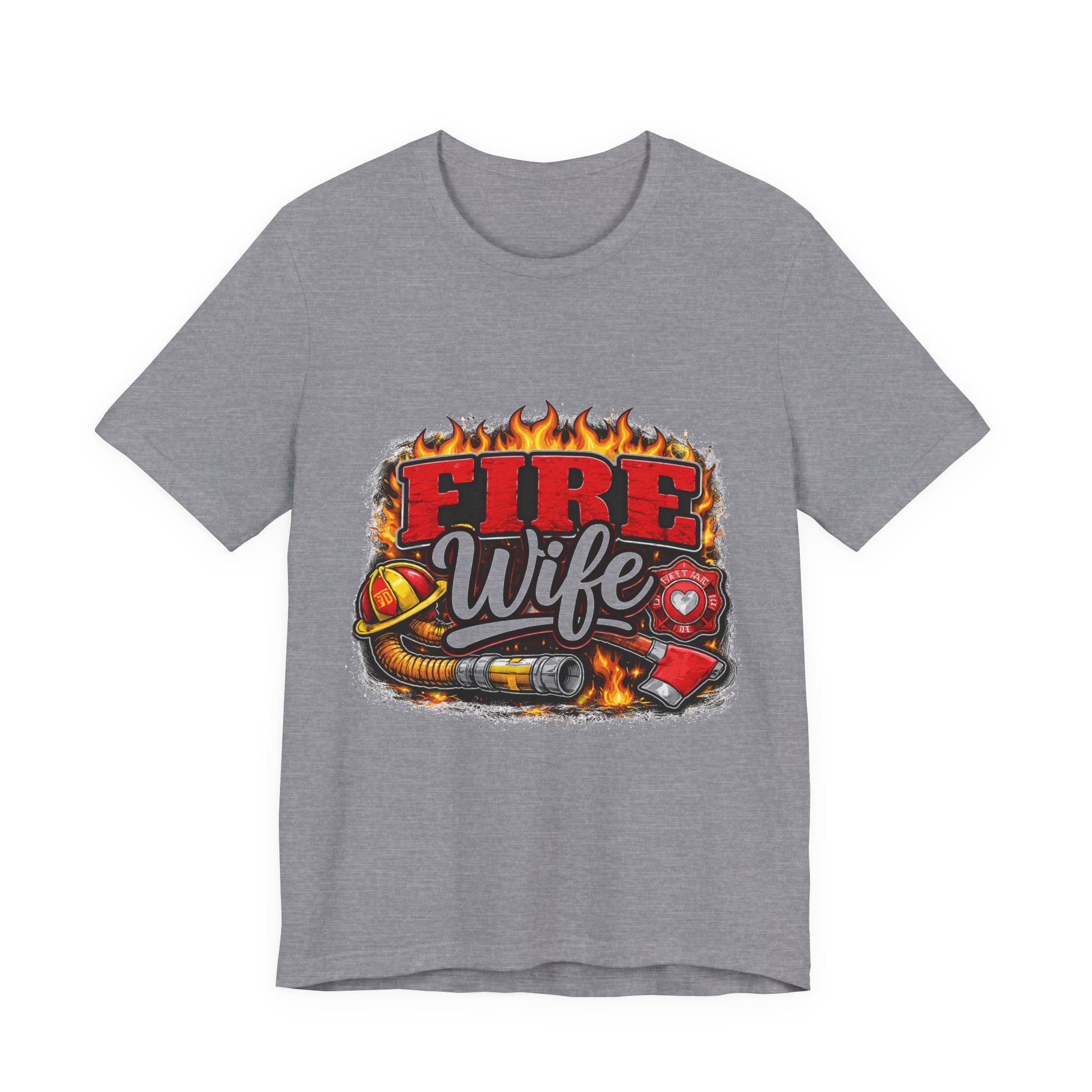 Fire Wife T-Shirt – Firefighter Spouse Tee with Helmet, Hose & Flames