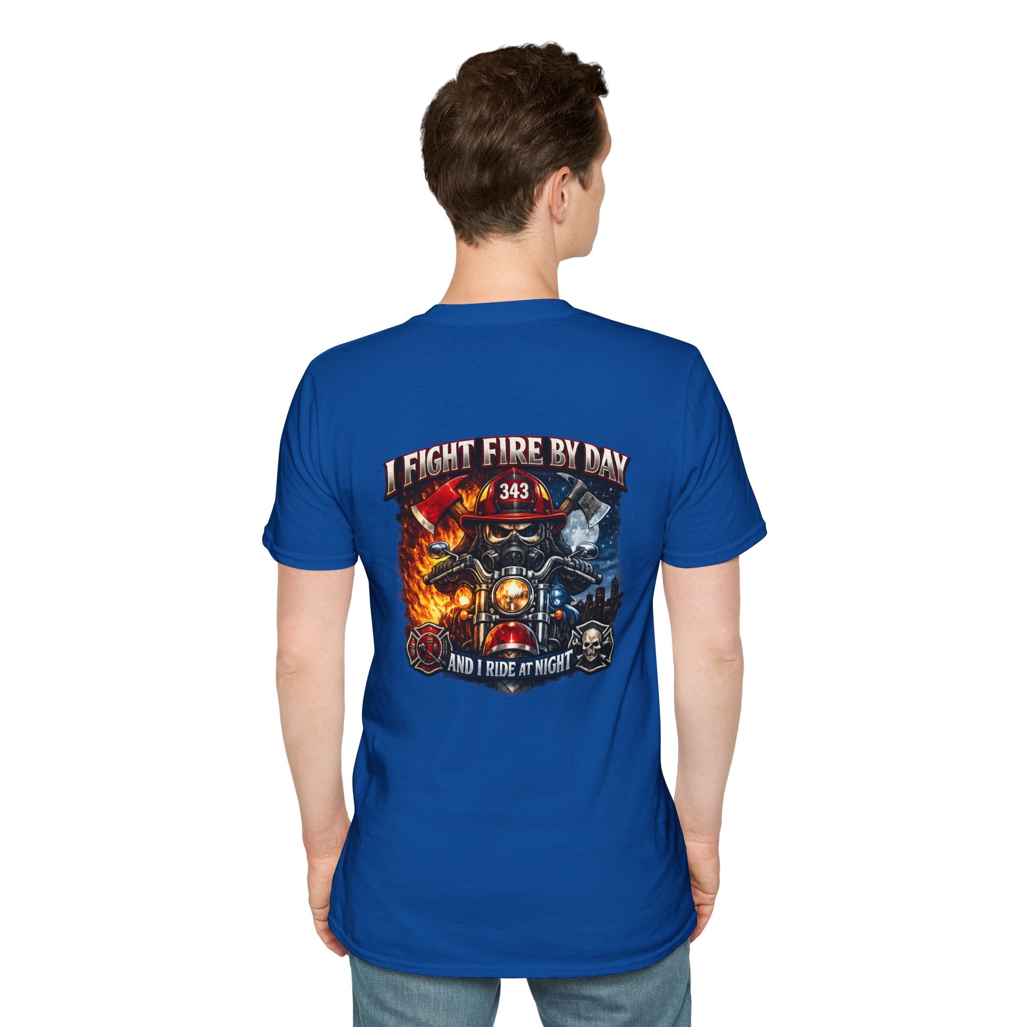 Firefighter T-Shirt — "I Fight Fire By Day and I Ride At Night" Graphic Tee