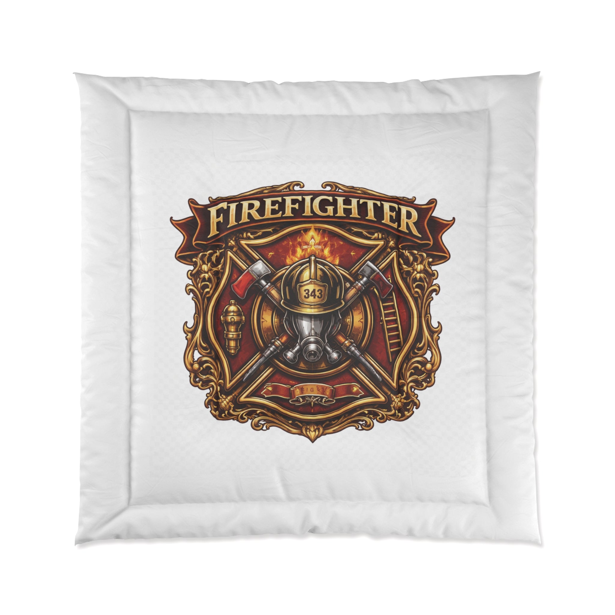 Firefighter Emblem Comforter – Vintage Maltese Cross Rescue Bedding