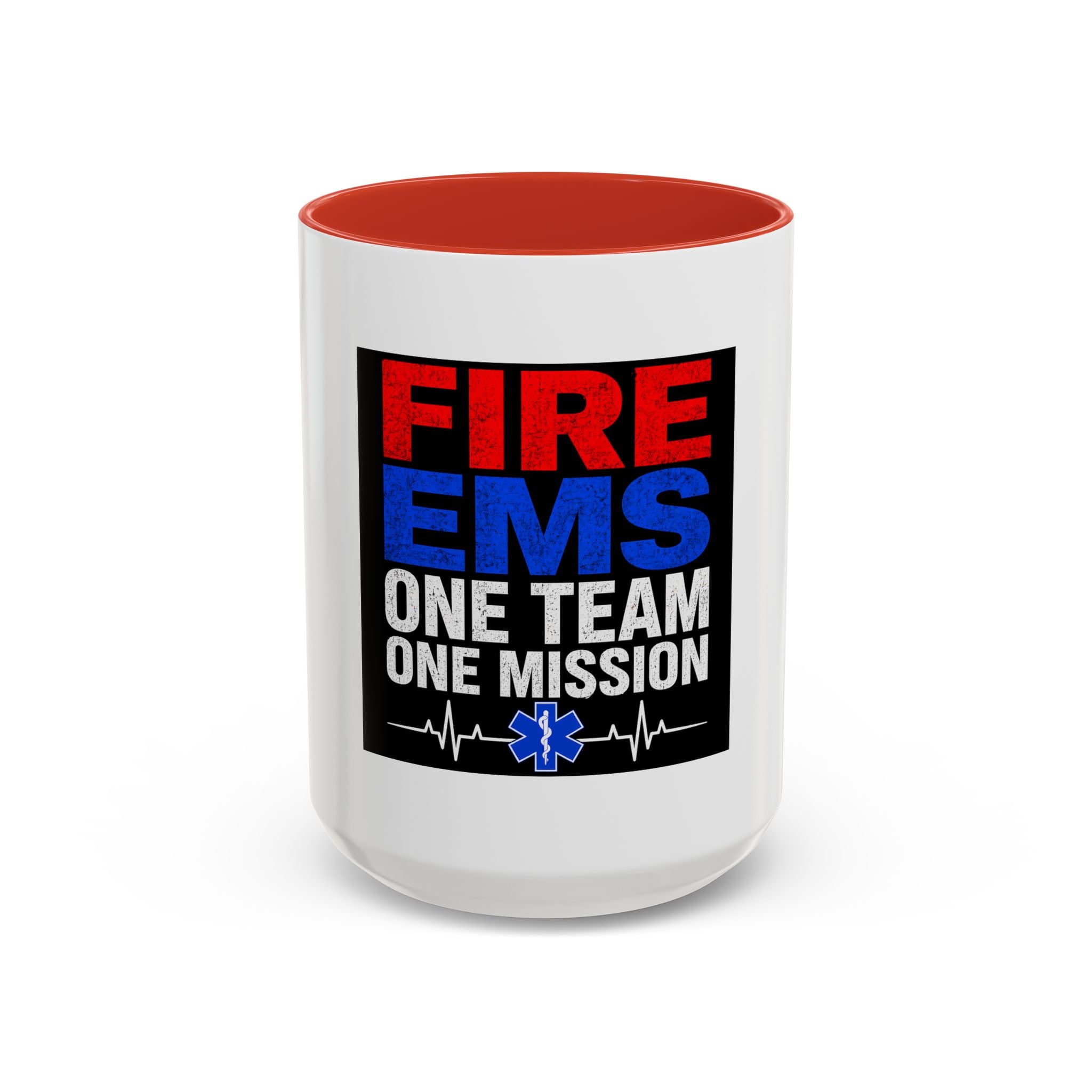 Fire EMS One Team One Mission Accent Coffee Mug — Emergency Medical Services Coffee Cup