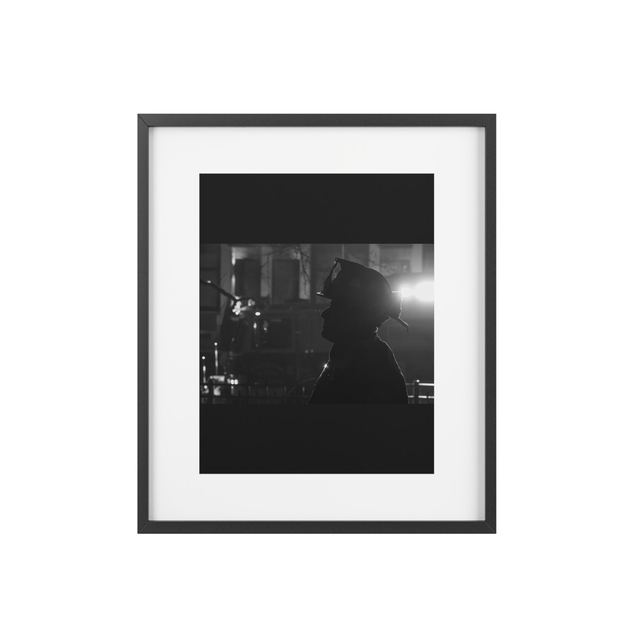 Framed Poster — Silhouette Firefighter Photo (Matte)
