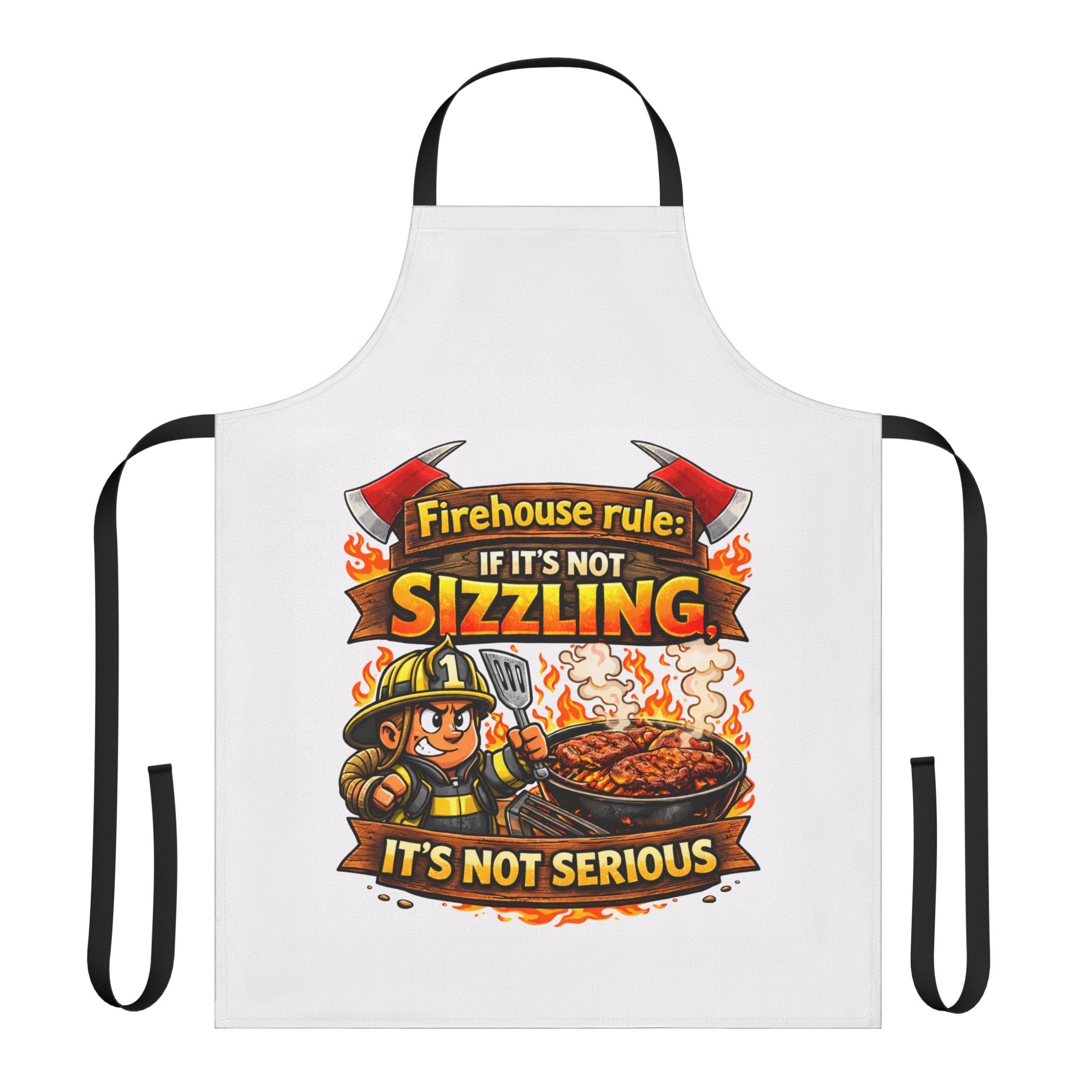 Firehouse Rule Apron — "If It's Not Sizzling, It's Not Serious" BBQ Grill Apron for Firefighters & Grill Masters
