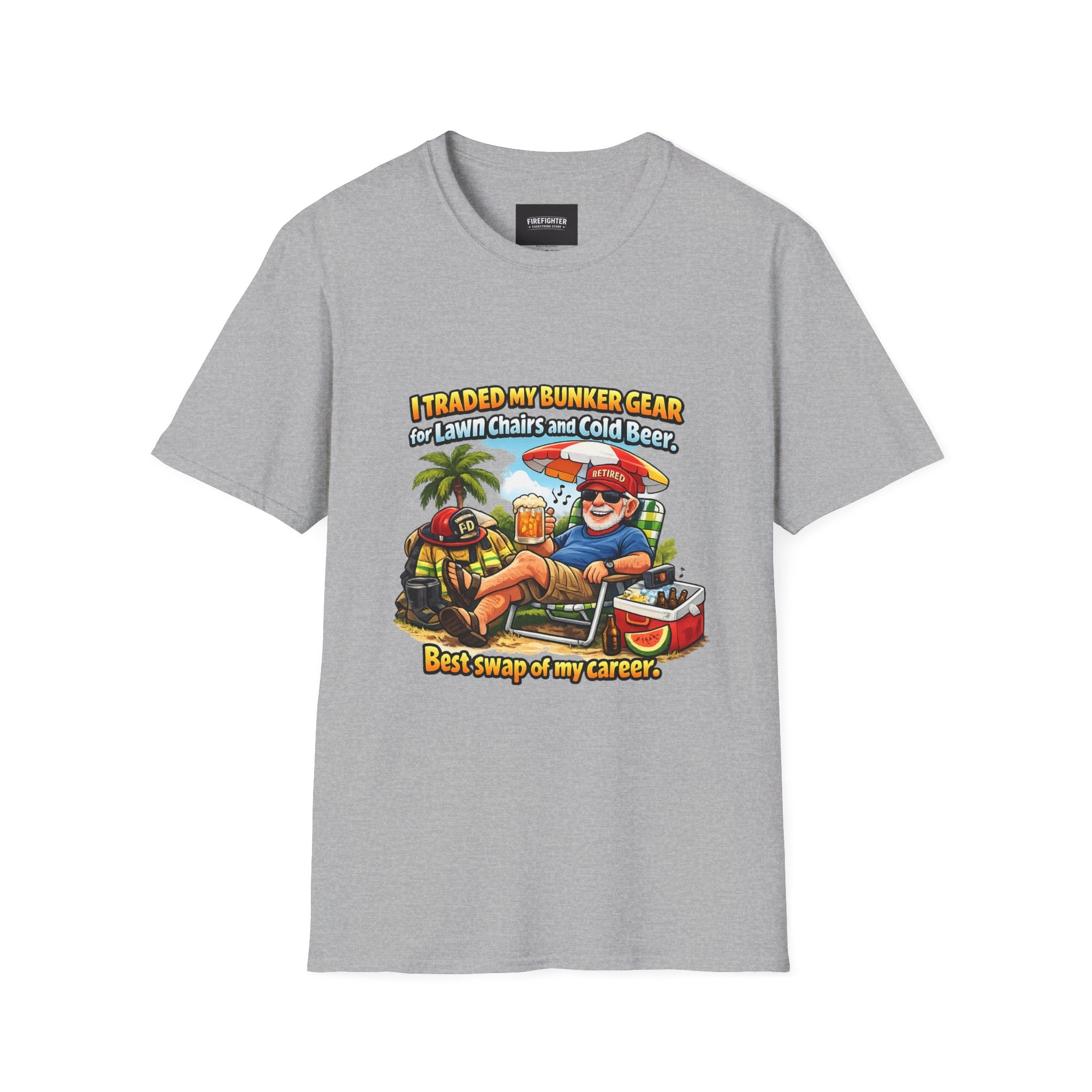 Firefighter Retirement T-Shirt — "I Traded My Bunker Gear... Best Swap of My Career" Front Graphic