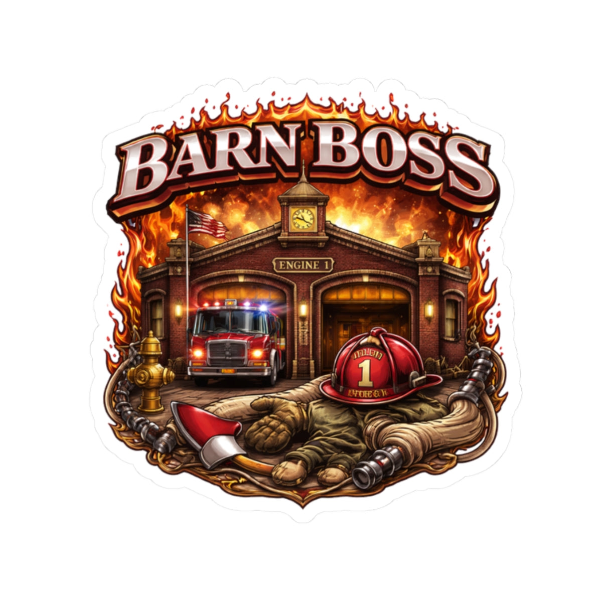 Barn Boss Firefighter Sticker — Fire Station Rescue Vinyl Kiss-Cut Decal