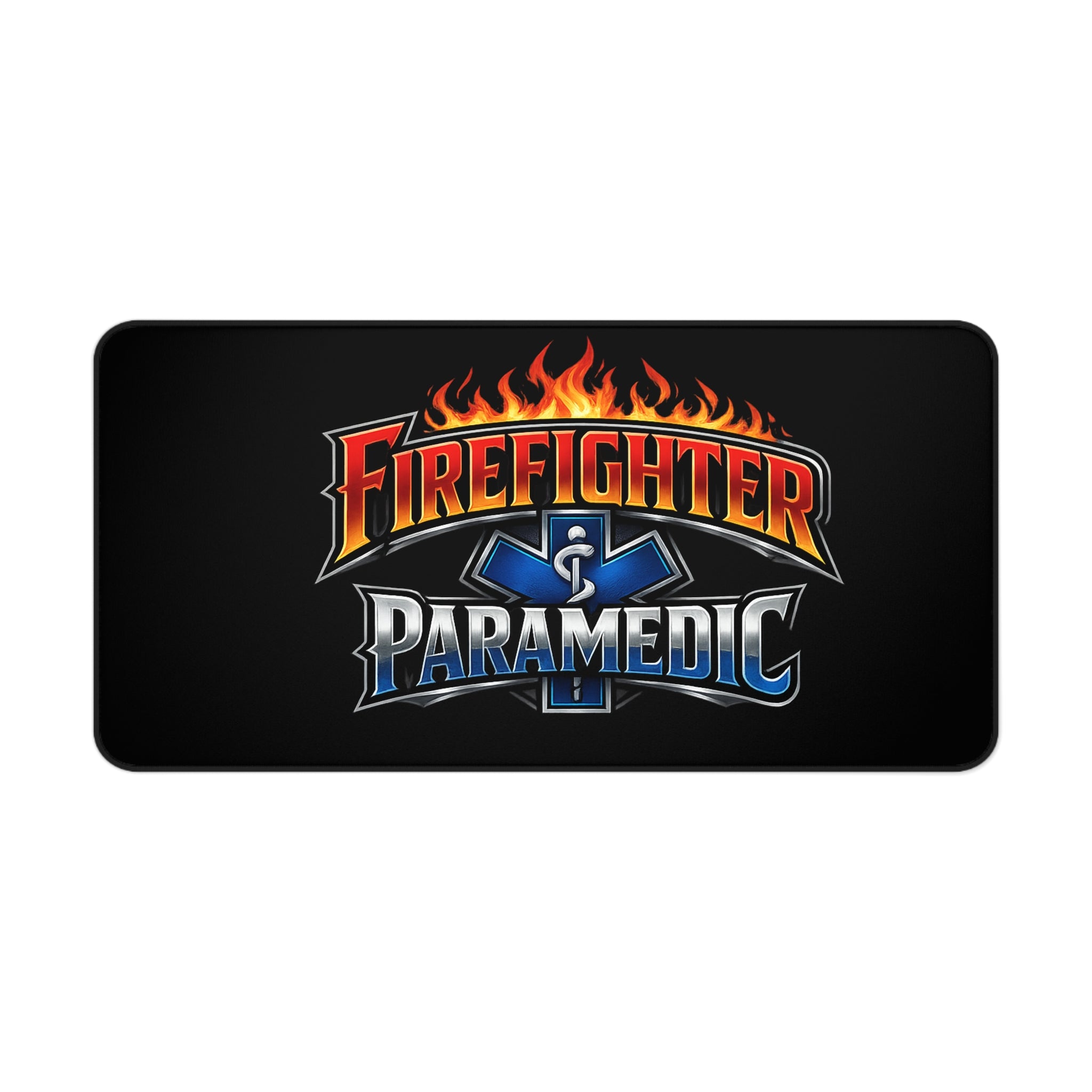 Firefighter Paramedic Desk Mat — Flame Logo Gaming & Work Mouse Pad