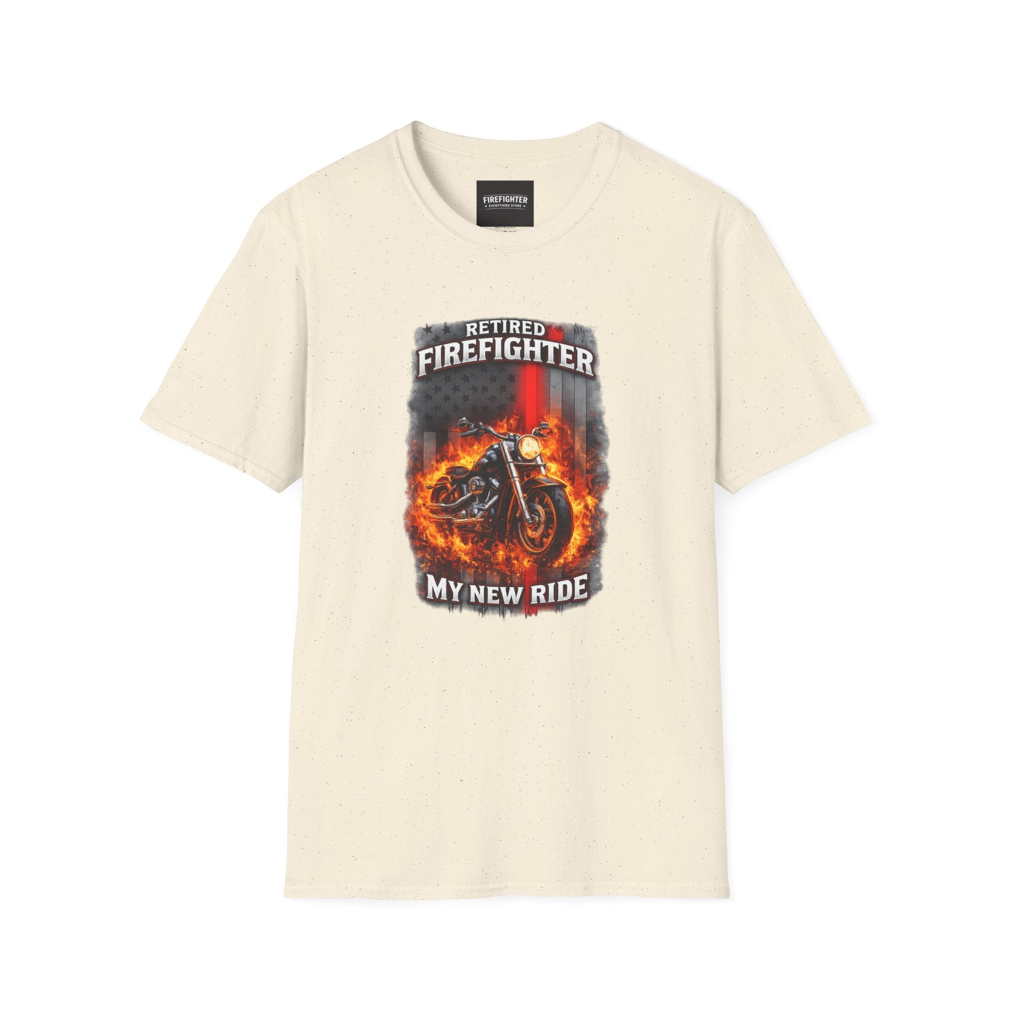 Retired Firefighter Motorcycle T-Shirt — “My New Ride” Biker Tee" Graphic on Front