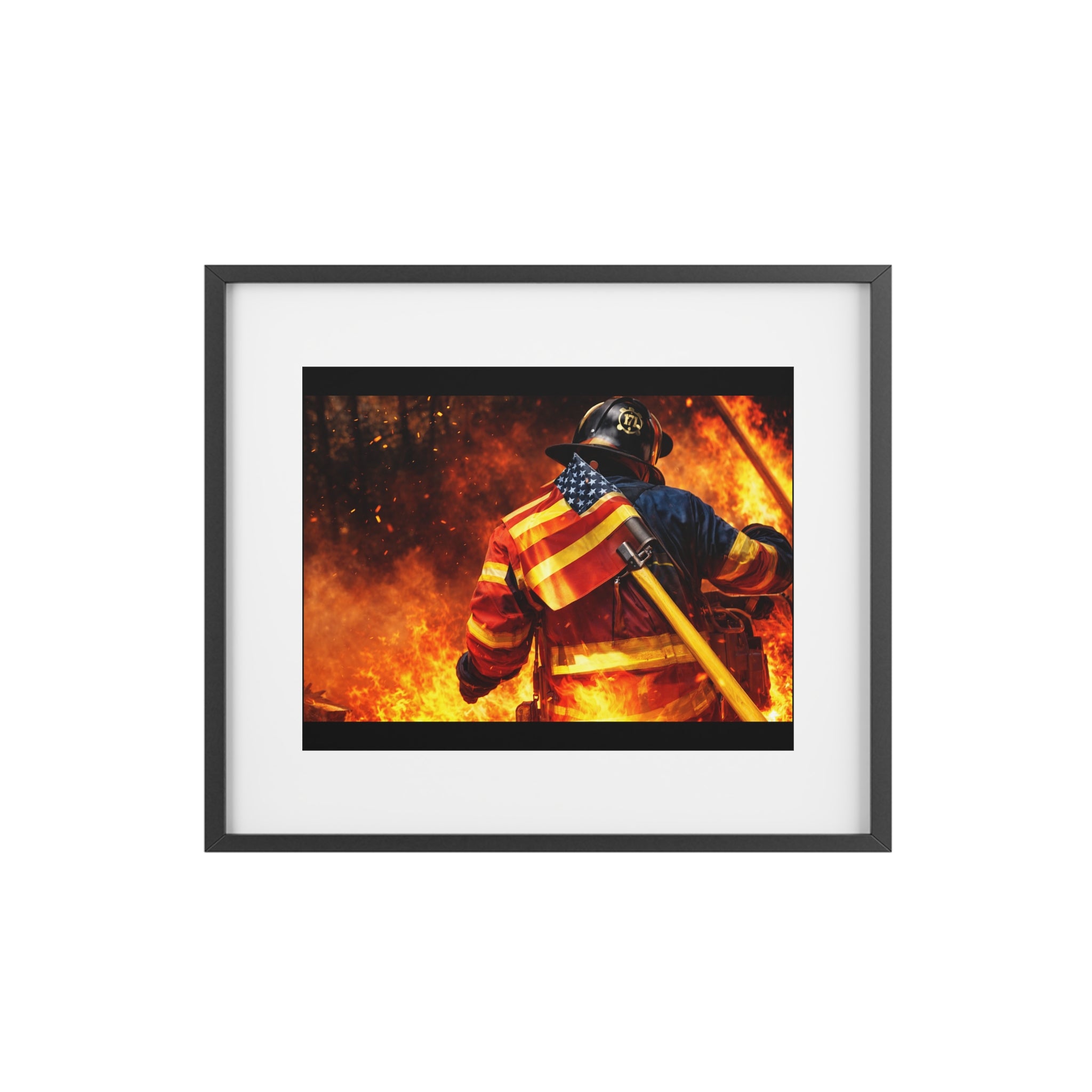 Firefighter American Flag Framed Poster — Patriotic Firefighter Wall Art
