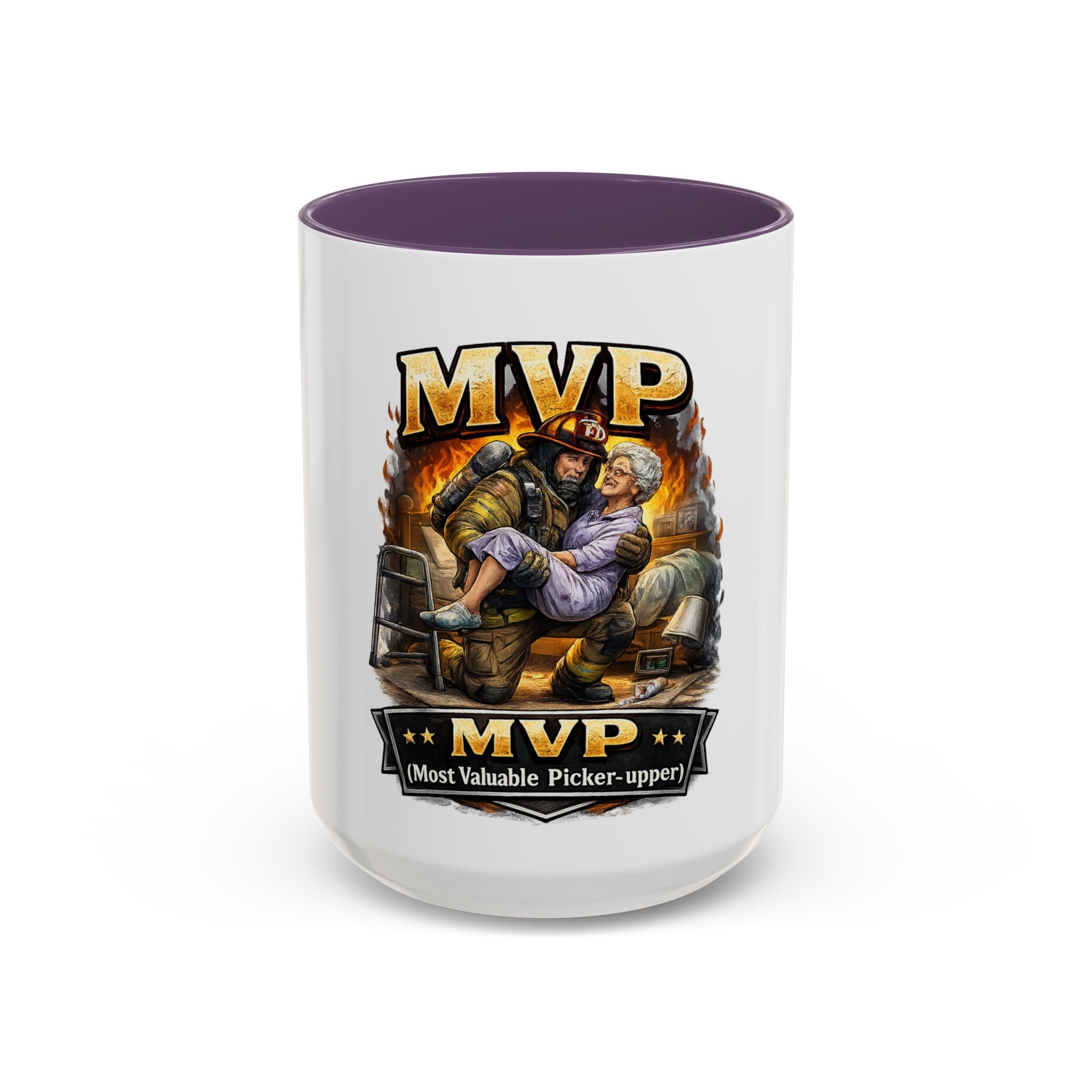 MVP Coffee Mug — "Most Valuable Picker-Upper" Firefighter Rescue Design (11/15 oz)