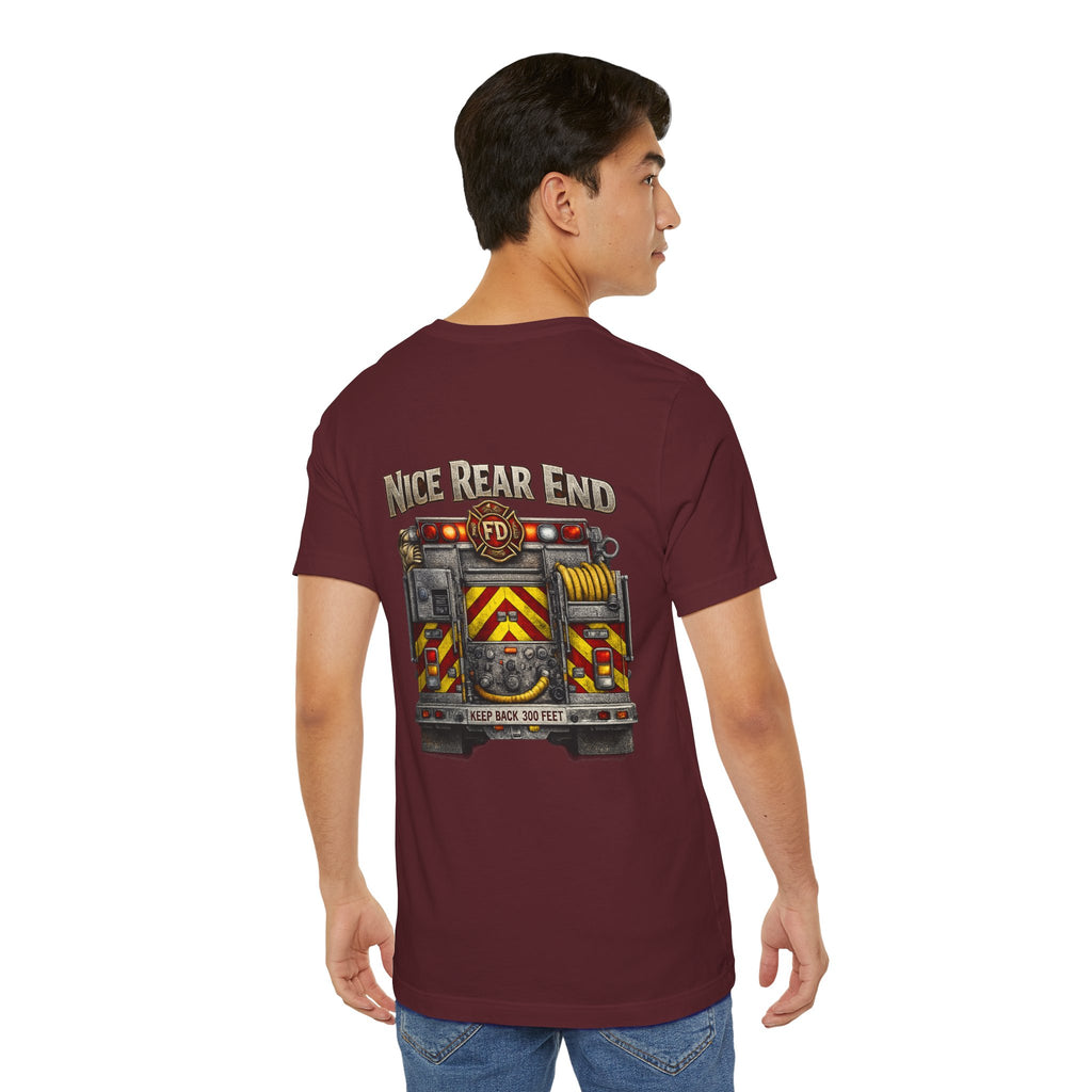 Firefighter Truck T-Shirt — "Nice Rear End" Back Print