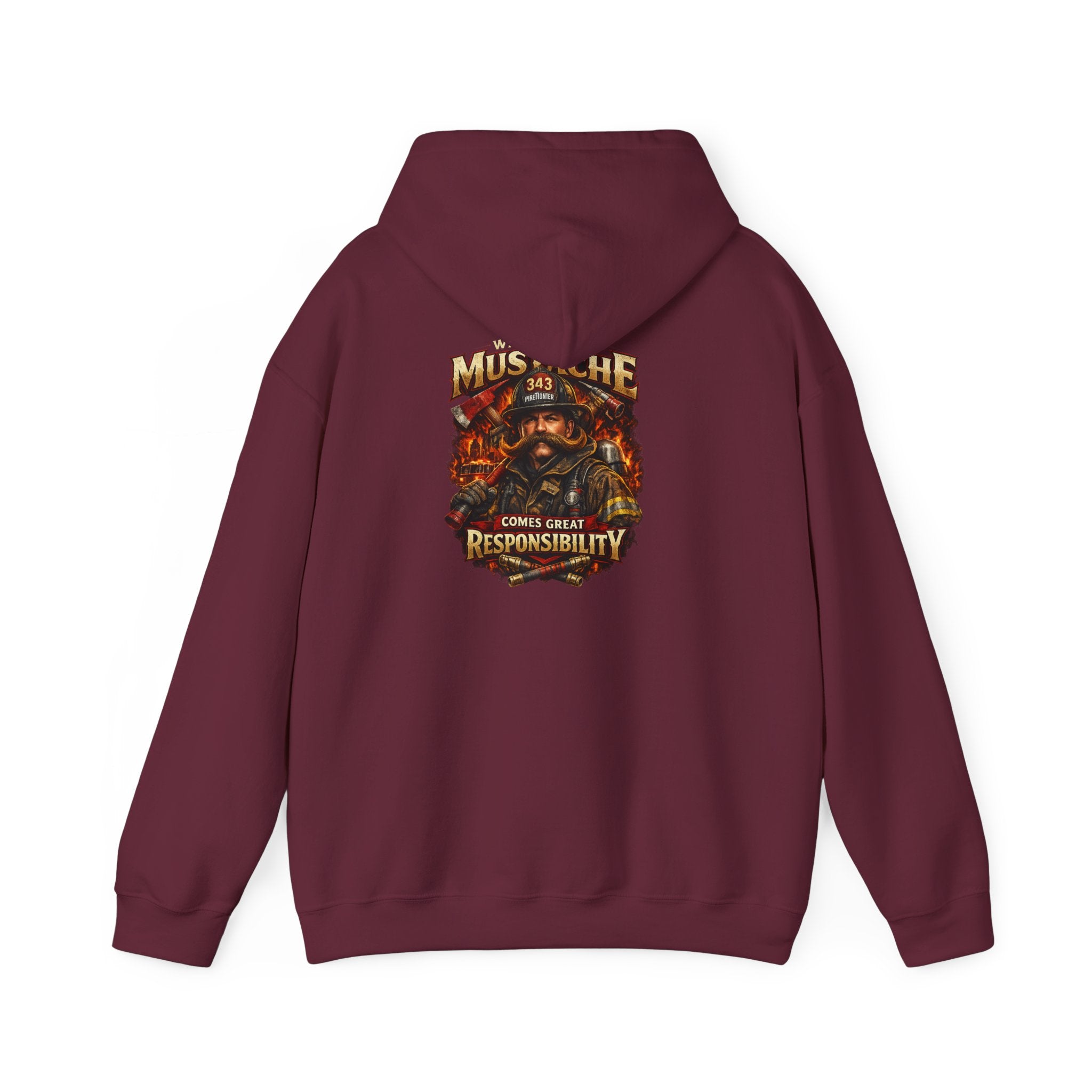 Hoodie - 'Mustache and Responsibility' Vintage Biker Fire Graphic Hooded Sweatshirt