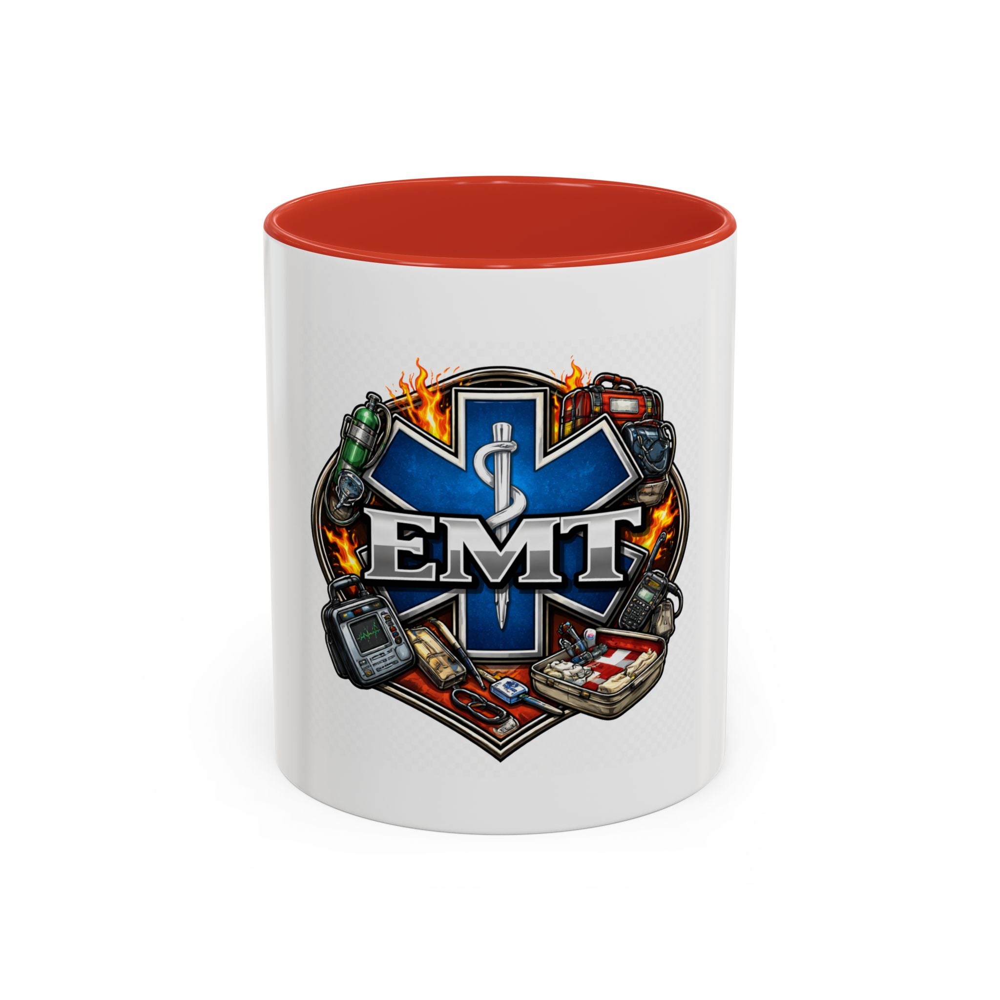 EMT Star of Life Accent Coffee Mug – Paramedic Emergency Medical Technician Gift (11/15oz)