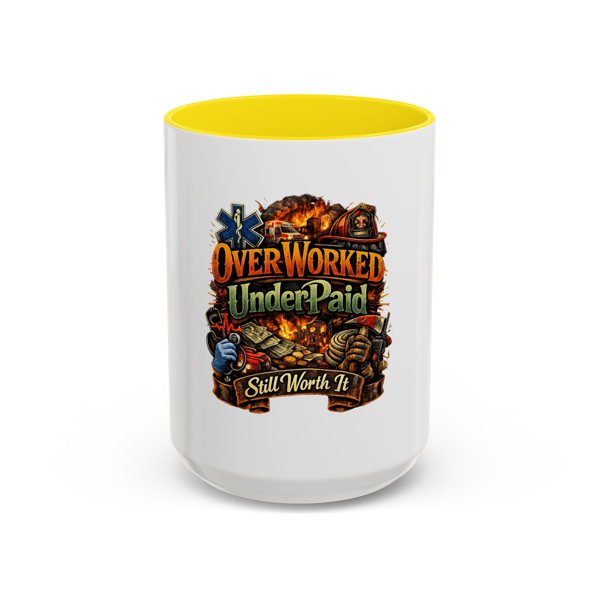 Overworked Underpaid Coffee Mug – "Still Worth It" Rustic Gift for Workers