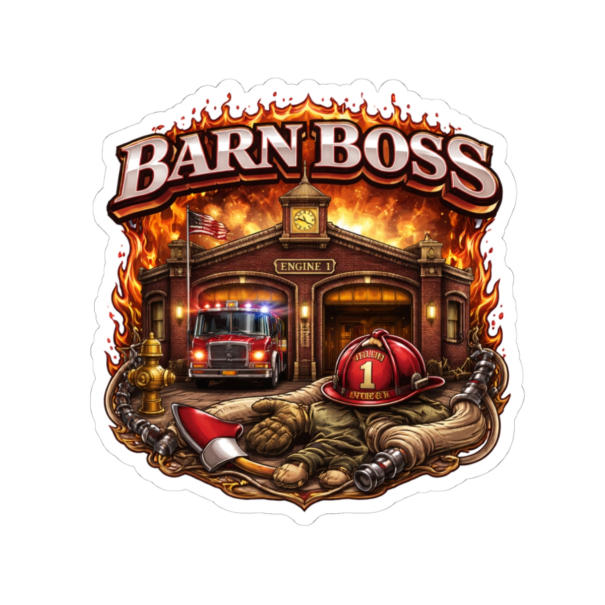 Barn Boss Firefighter Sticker — Fire Station Rescue Vinyl Kiss-Cut Decal