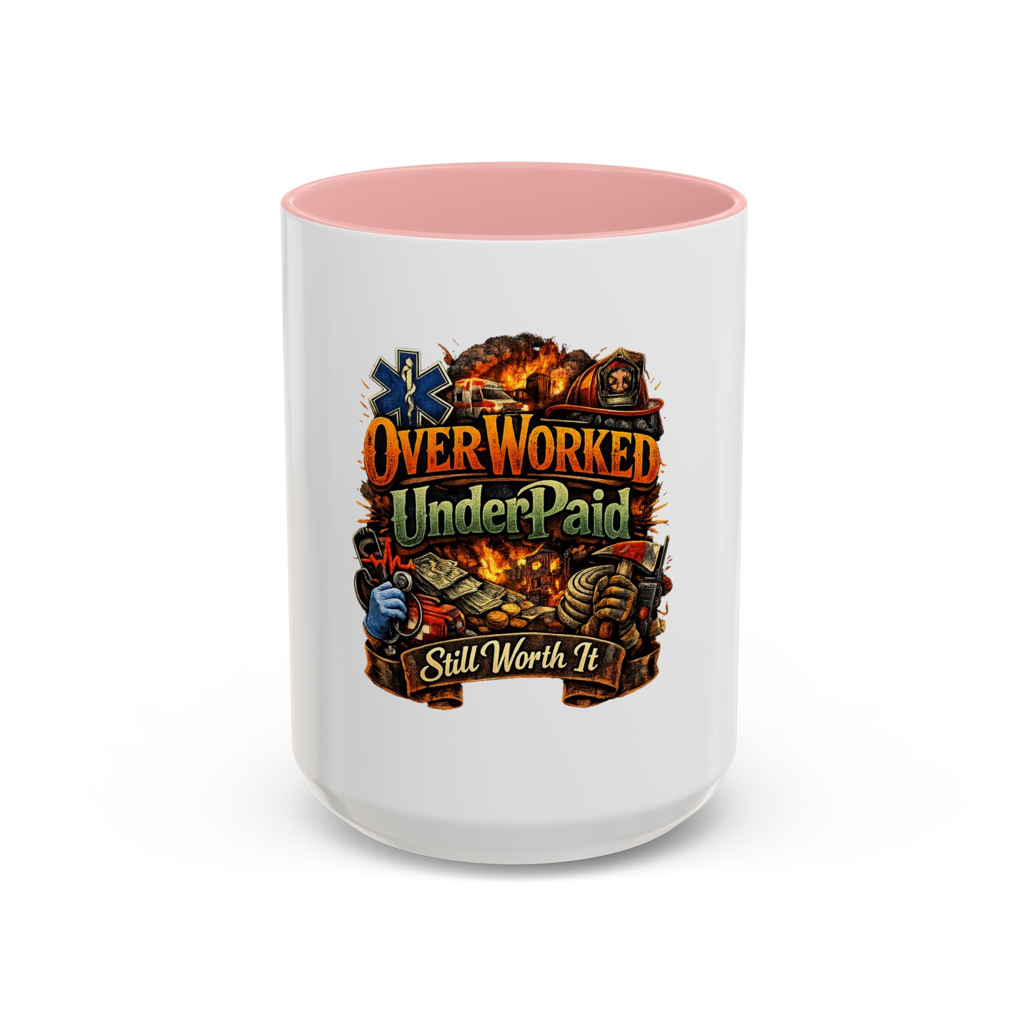 Overworked Underpaid Coffee Mug – "Still Worth It" Rustic Gift for Workers