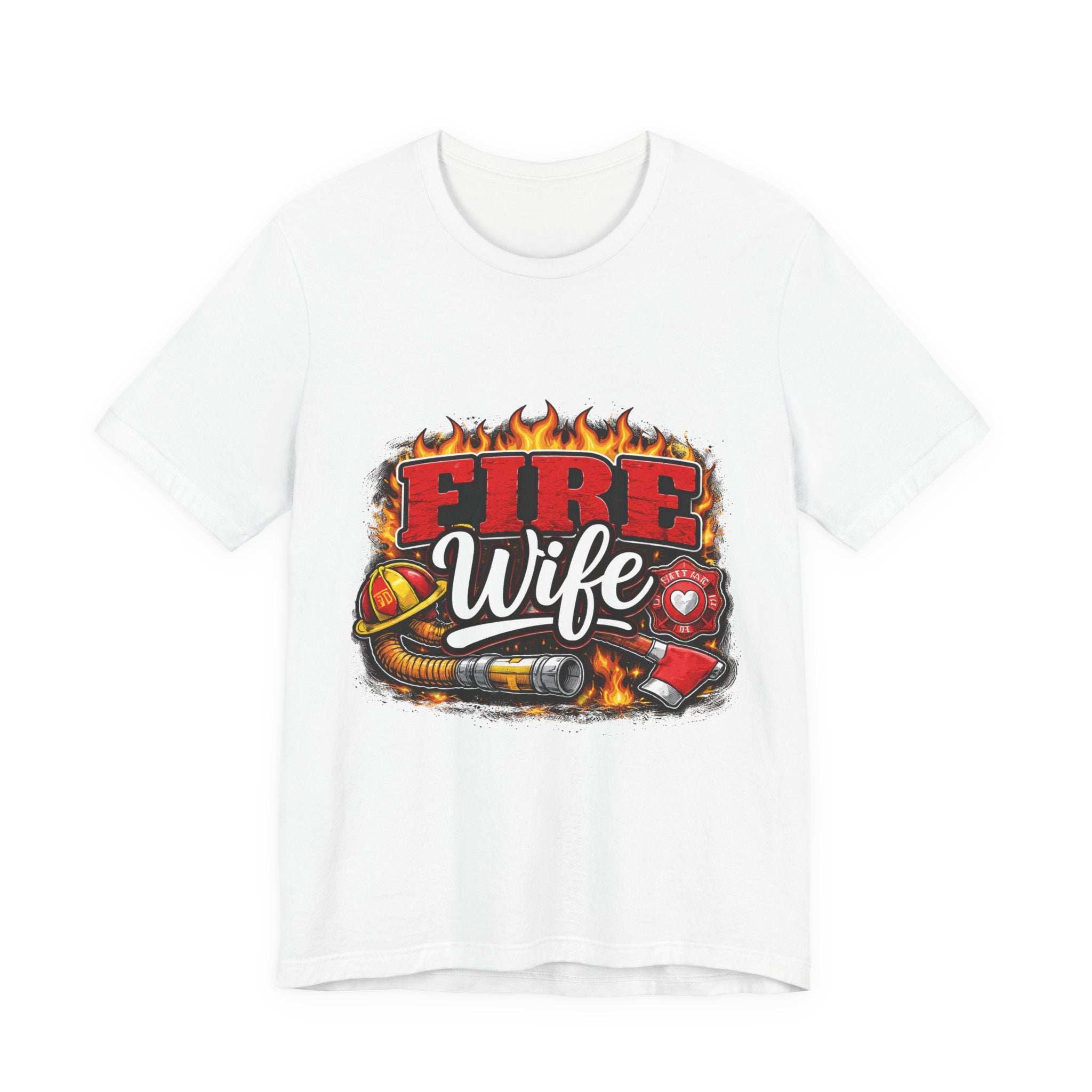 Fire Wife T-Shirt – Firefighter Spouse Tee with Helmet, Hose & Flames