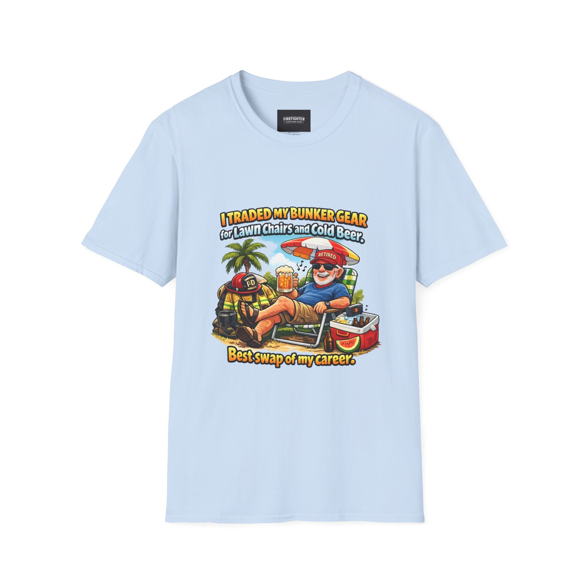 Firefighter Retirement T-Shirt — "I Traded My Bunker Gear... Best Swap of My Career" Front Graphic