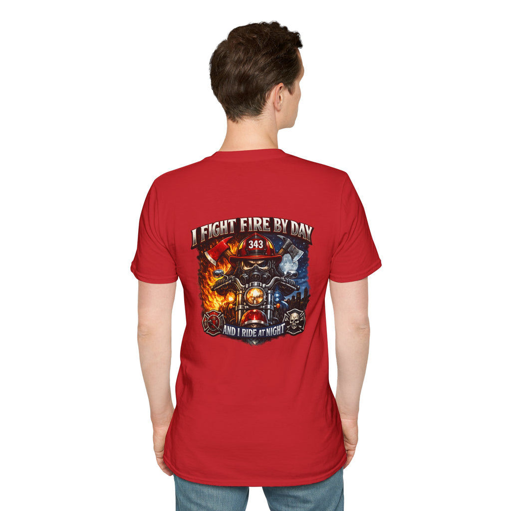 Firefighter T-Shirt — "I Fight Fire By Day and I Ride At Night" Graphic Tee