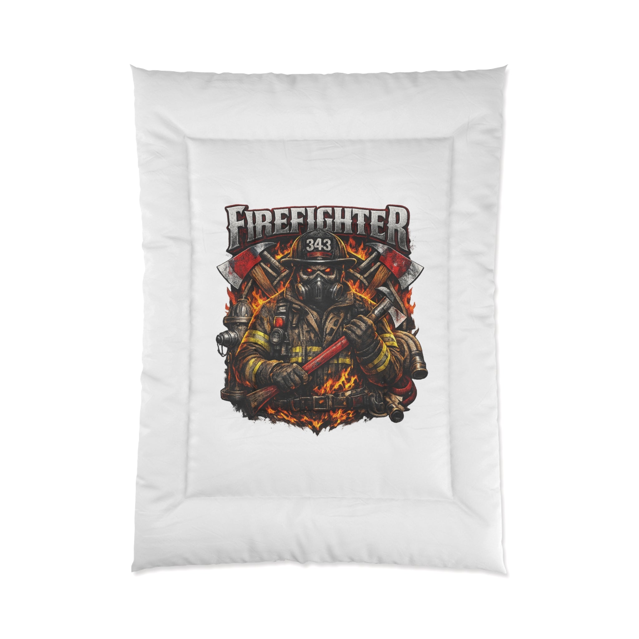 Firefighter Comforter – Brave Firefighter Helmet & Flames Bedding (Number 343)