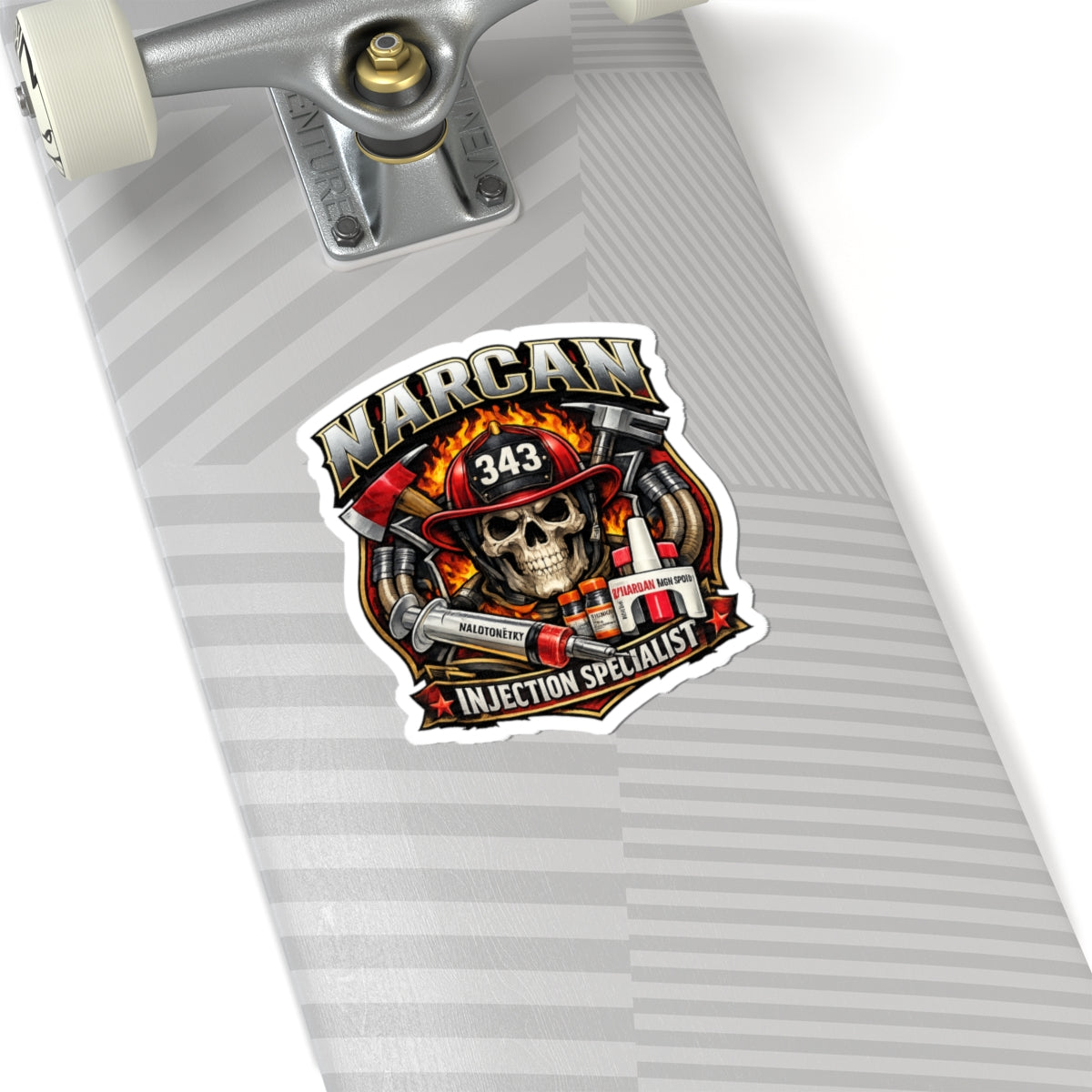 Narcan Injection Specialist Kiss-Cut Sticker — EMS/Firefighter Skull Design