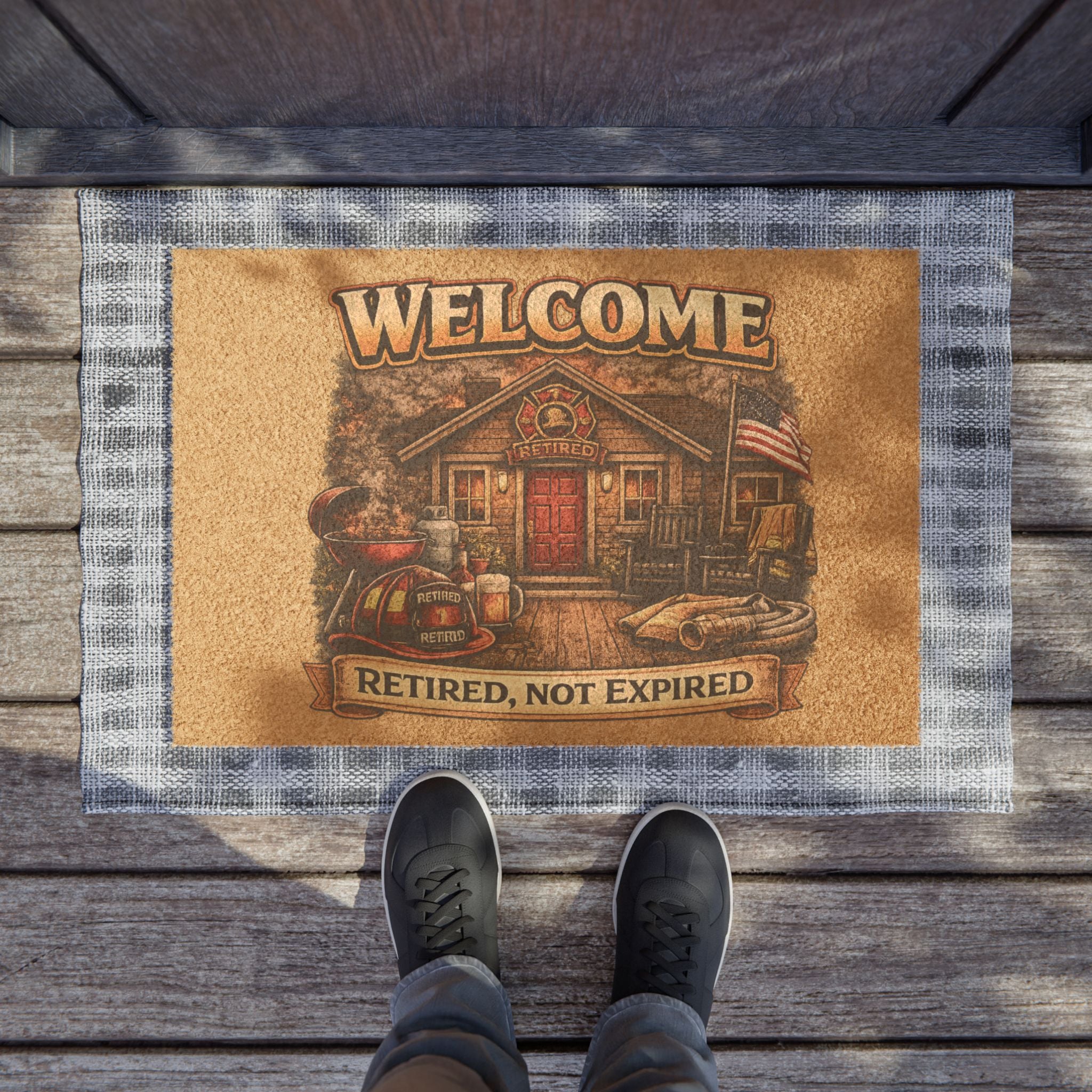 Welcome Retired Doormat — "Retired, Not Expired" Rustic Porch Mat